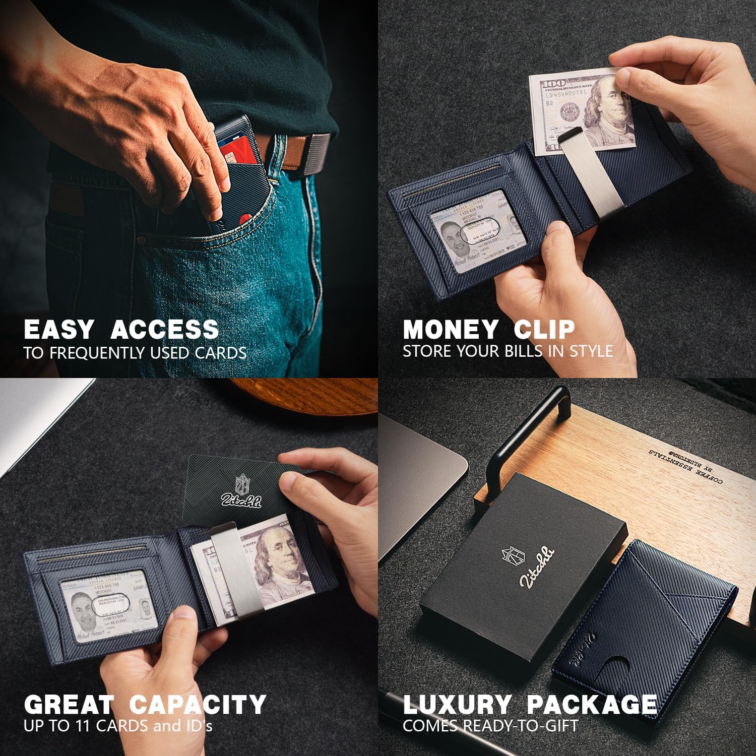 Zitahli Wallet for Men - with Money Clip Slim Leather Slots Credit Card Holder RFID Blocking Bifold Minimalist Wallets with Gift Box - Image 2