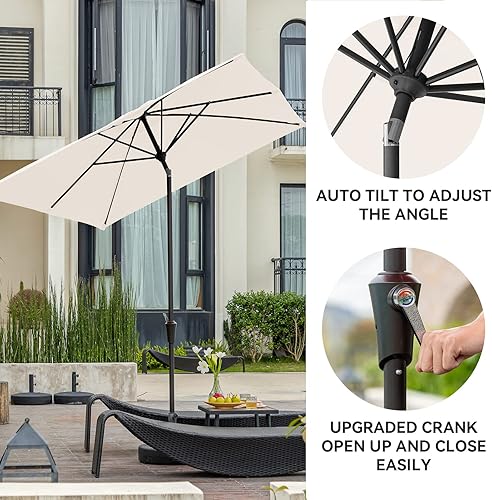 Miniatura 4 de Bumblr - Sombrilla para exteriores de 10 pies, para mesa de patio, con botón de inclinaciónmanivela y 8 varillas resistentes, parasol para jardín,