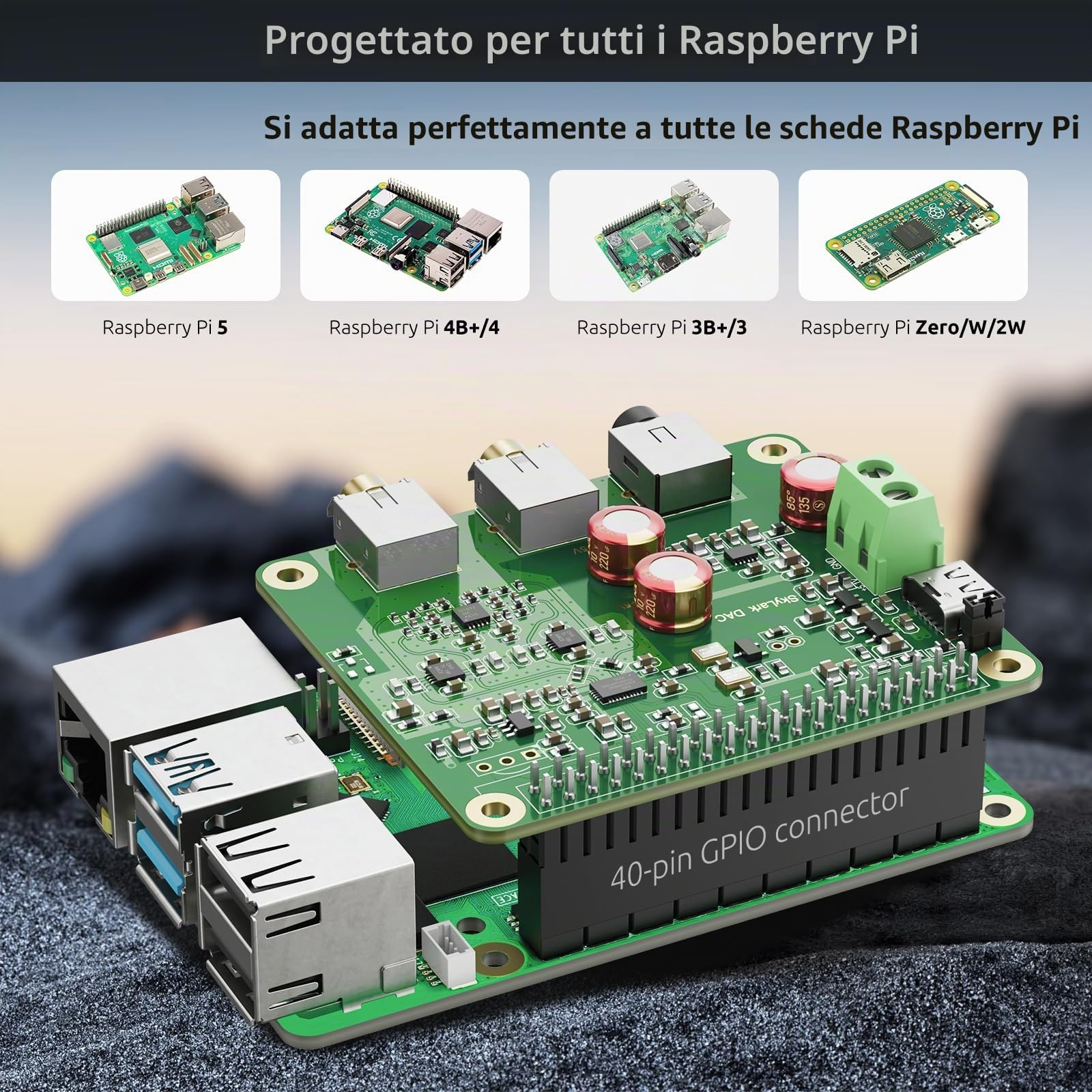 InnoMaker HiFi DAC Pro Hat con Chip ES9038Q2M per Raspberry Pi 5/4/3B+/3B/Zero - Scheda Audio Alta Risoluzione 384KHz/32bit & DSD512, Convertitore DAC per Volumio, Moode, Uscita Cuffie e Bilanciata