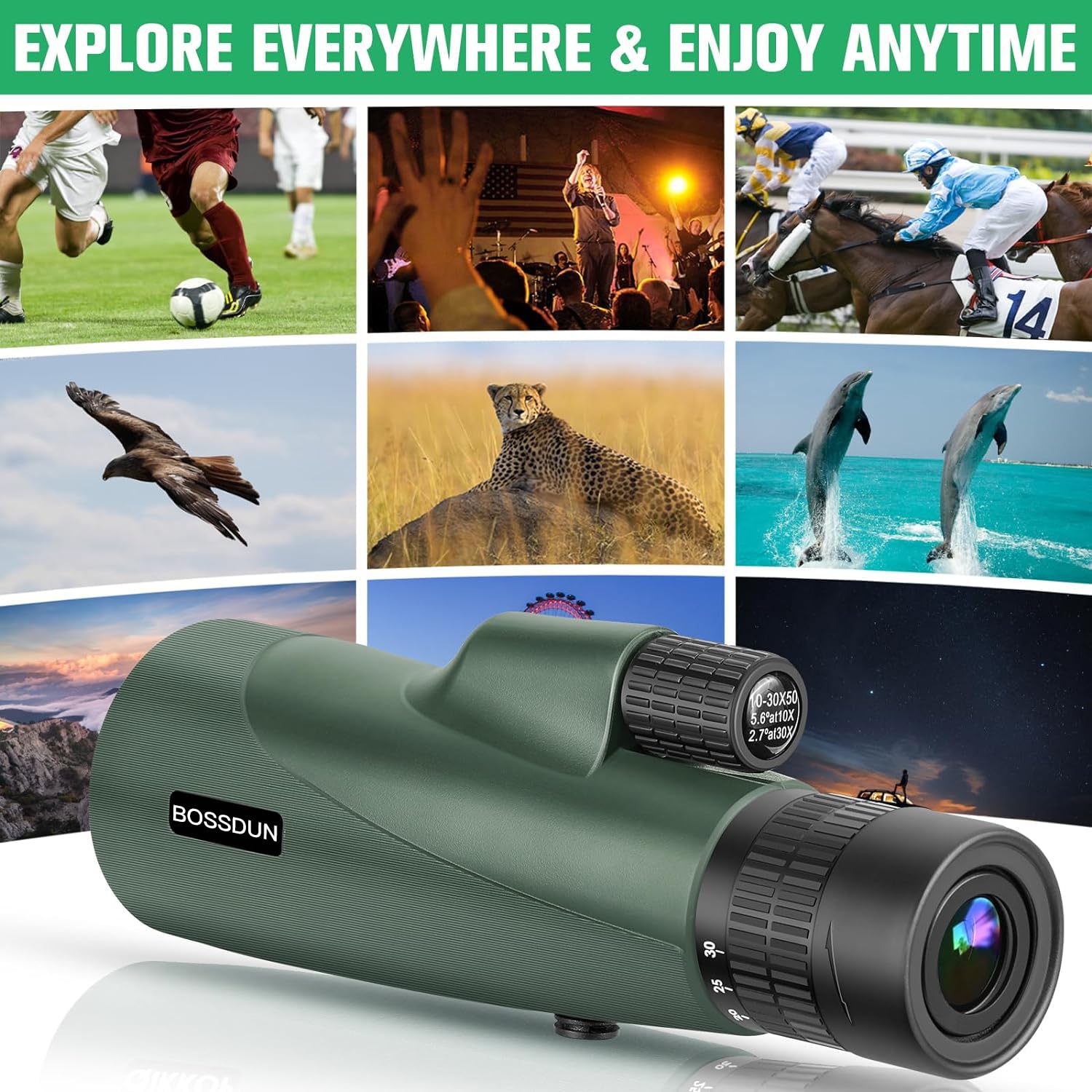 Telescopio Monoculare Zoom, Telescopio Monoculare ad Alta Potenza per Smartphone con Treppiede, Monoculare HD per Adulti (green)