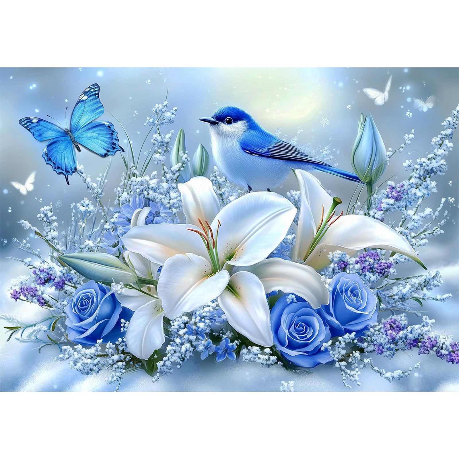 NEWENMO 5D Bird Diamond Painting Kits for Adults,Lily and Rose Diamond Art Kits,DIY Flowers Full Drill Gem Art Kits for Adults Beginners,for Living Room Decoration-30x40cm