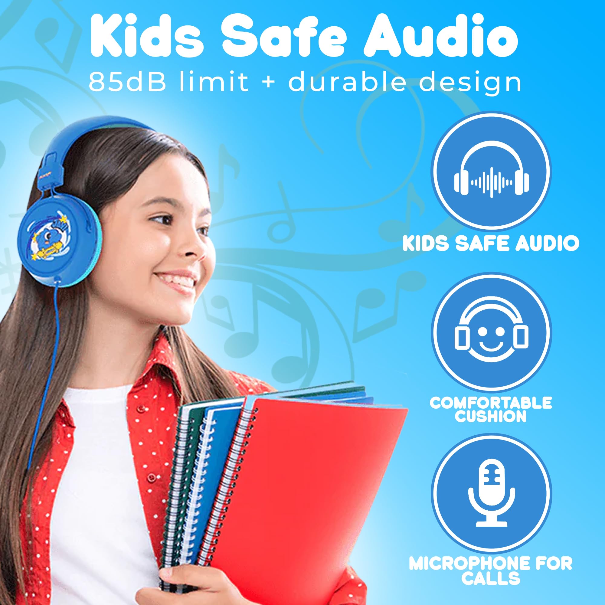 Booma Beats Casque filaire pour enfants, prise 3,5 mm (bleu)