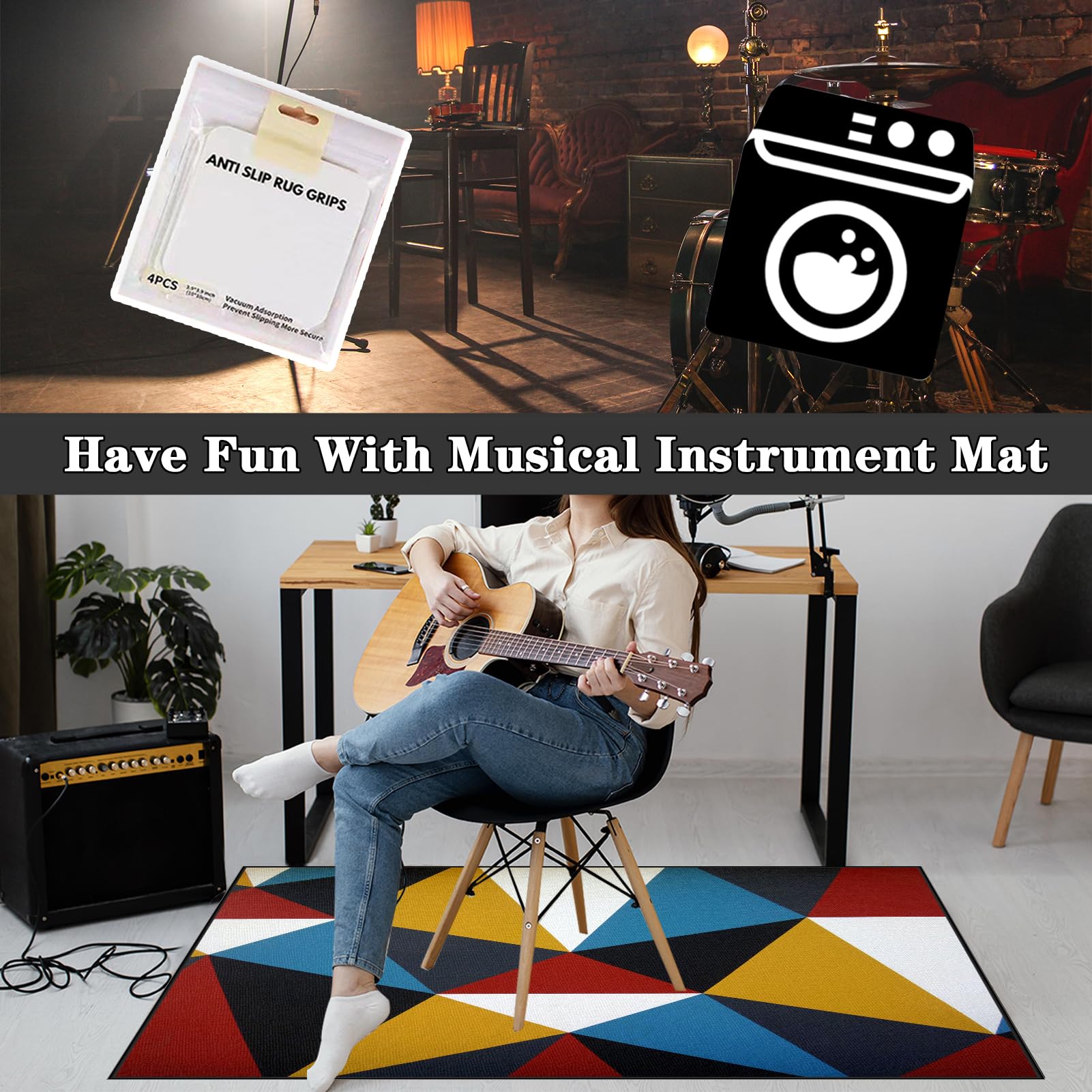 Elektrisches Schlagzeug Teppich, Drum Teppich, rutschfeste Trommel Teppiche, Professionelles Rechteckiges Elektronisches Jazz Schlagzeug Kit, Schallschutzteppich für Studio, Wohnung 160 x 100 cm