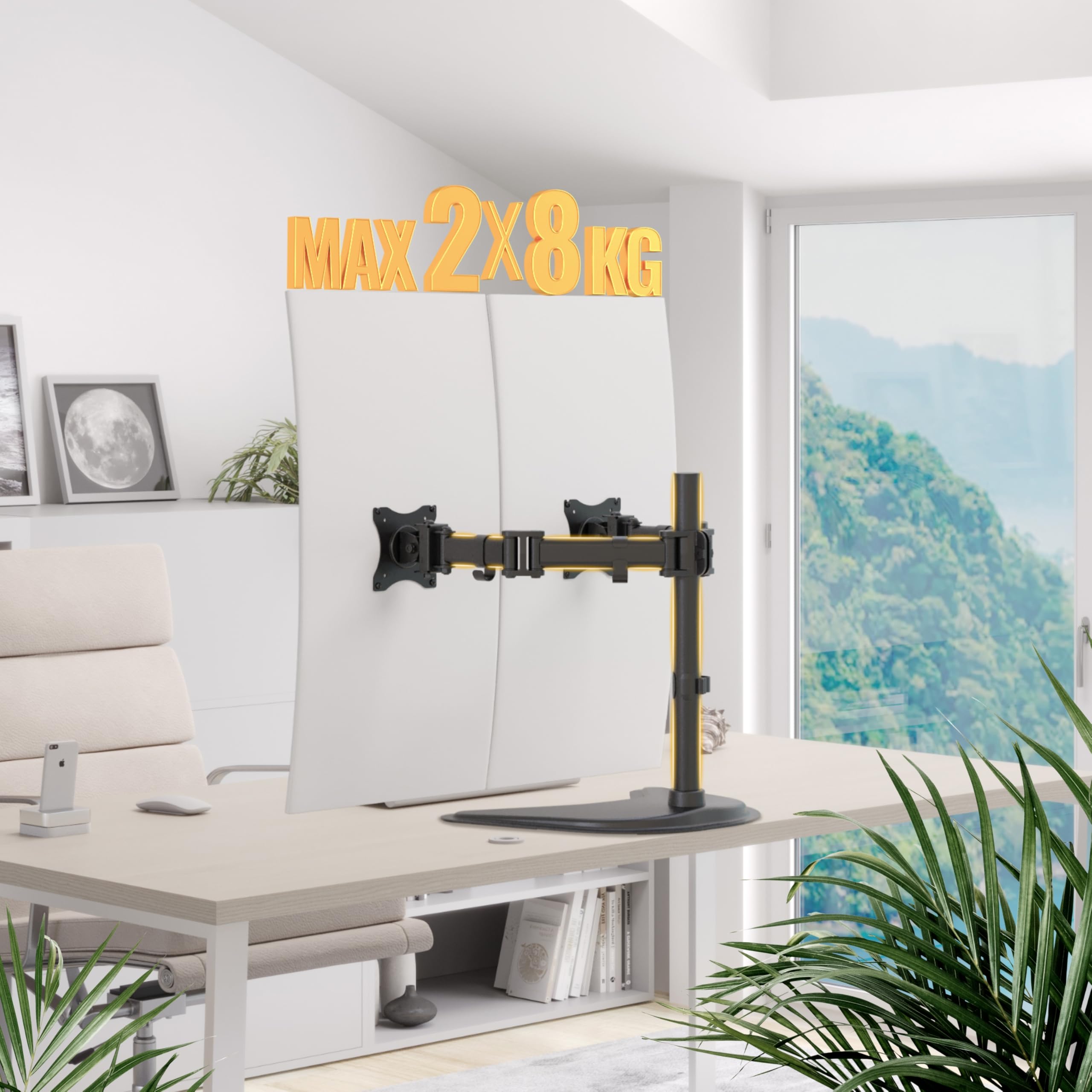 RICOO TS5311 Dual Support Écran PC 2 Écrans 13 17 19 22 24 27 Pouces Orientable Inclinable Rotatif Universel Fixation Bureau Pince de Table VESA 75x75 100x100