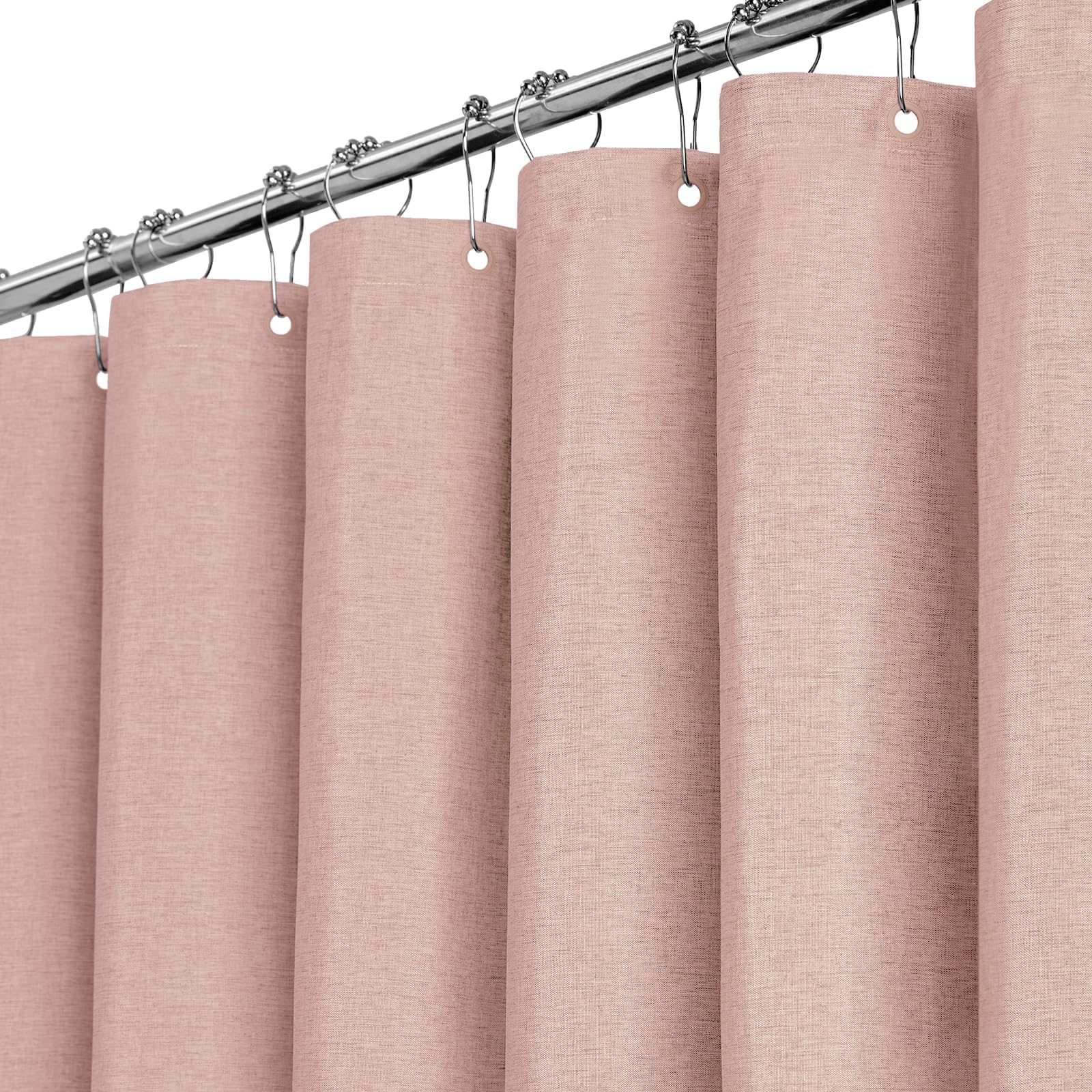 Bttn Pink 92 X 182Cm Blush Linen Look Shower Curtain, Narrow Stall Mildew Resistant Fabric Shower Curtain Set With 6 Plastic Hooks, Weighted Hem, Durable And Washable, Modern Thick Polyester For Bathroom