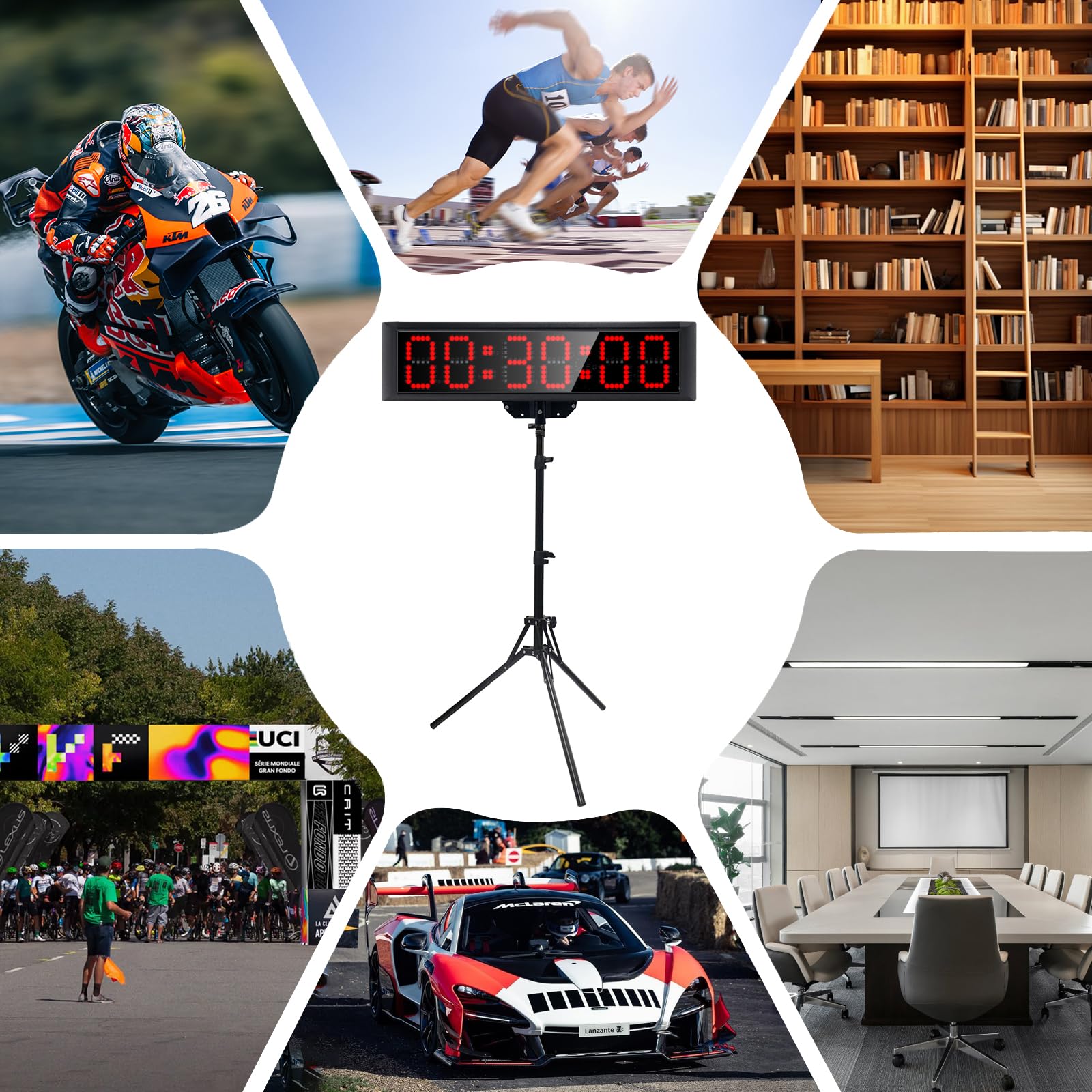 Large Led Display Digital Race Timer Clock With Tripod Battery