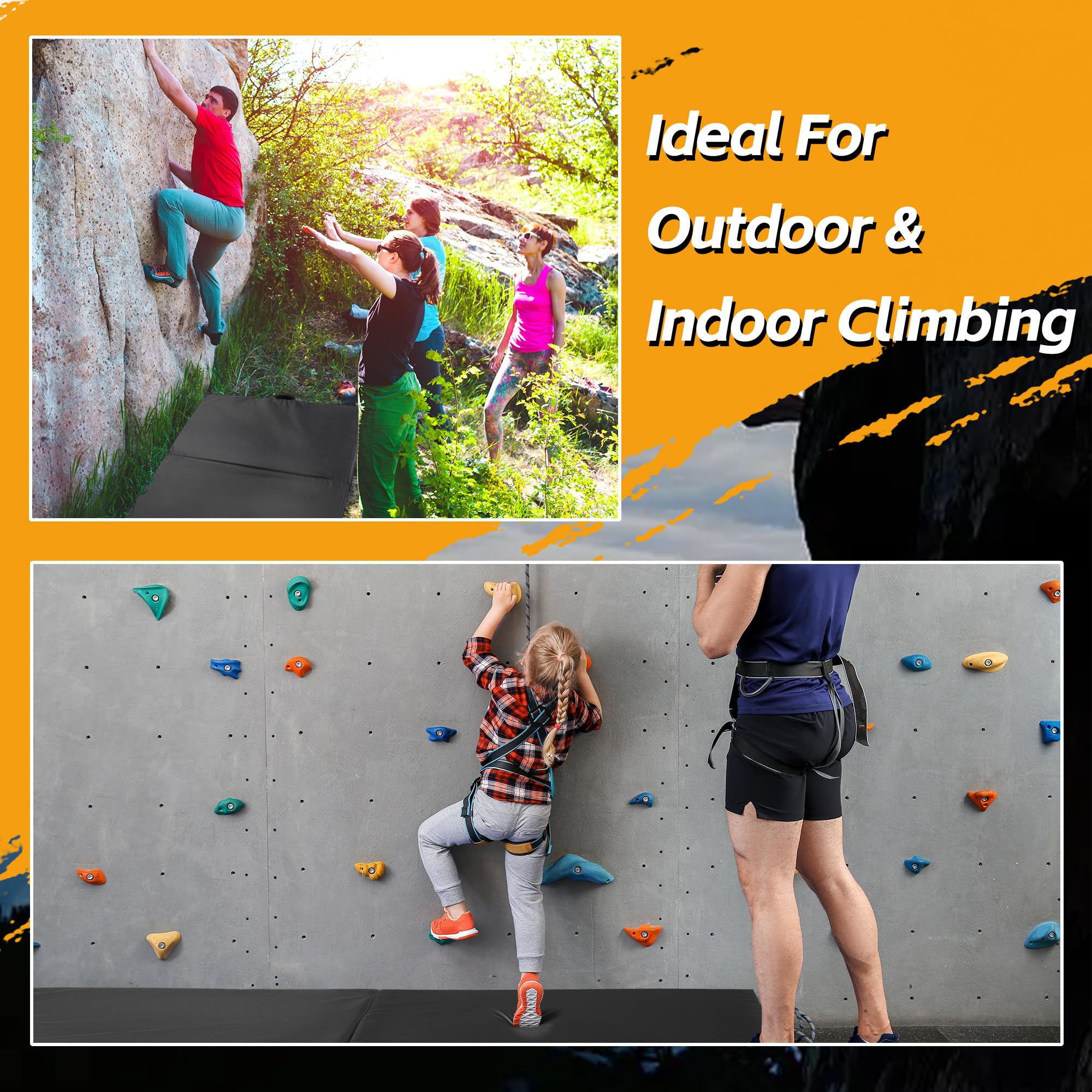 BALAPET Tri-Fold Boulder-Crash-Pad mit verstellbarem Schultergurt, 10,2 cm dicker, hochdichter Schaumstoff, Klettermatte zum Schutz, tragbar und einfach zu tragen, perfekt für drinnen und draußen