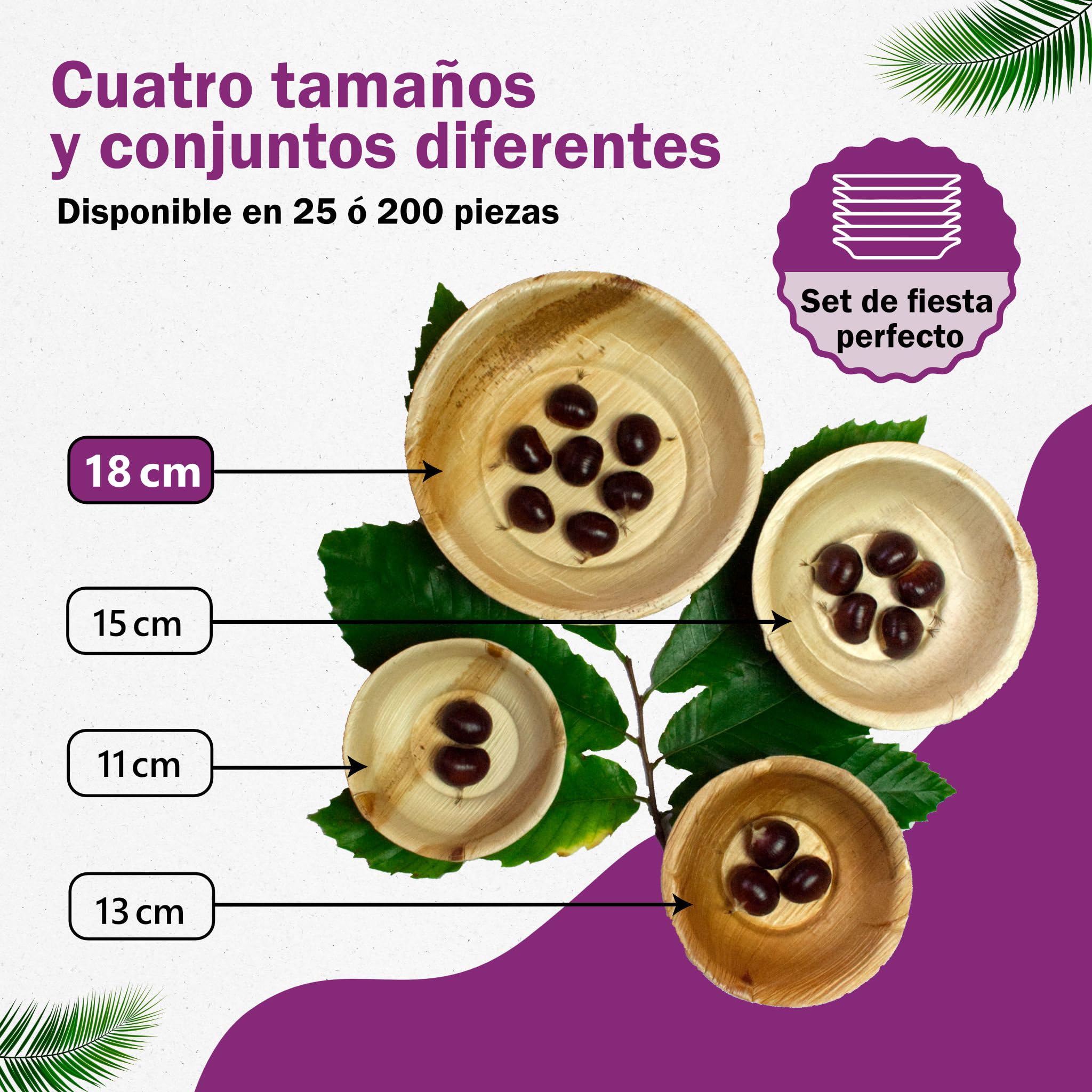 25 Cuencos Desechables de Hoja de Palma Ecológicos - 18 cm/ 700 ml - Vajilla Orgánica Elegante - Estable, Natural y Biodegradable - Boles Descartable - similar al Bambu - Estilo Madera