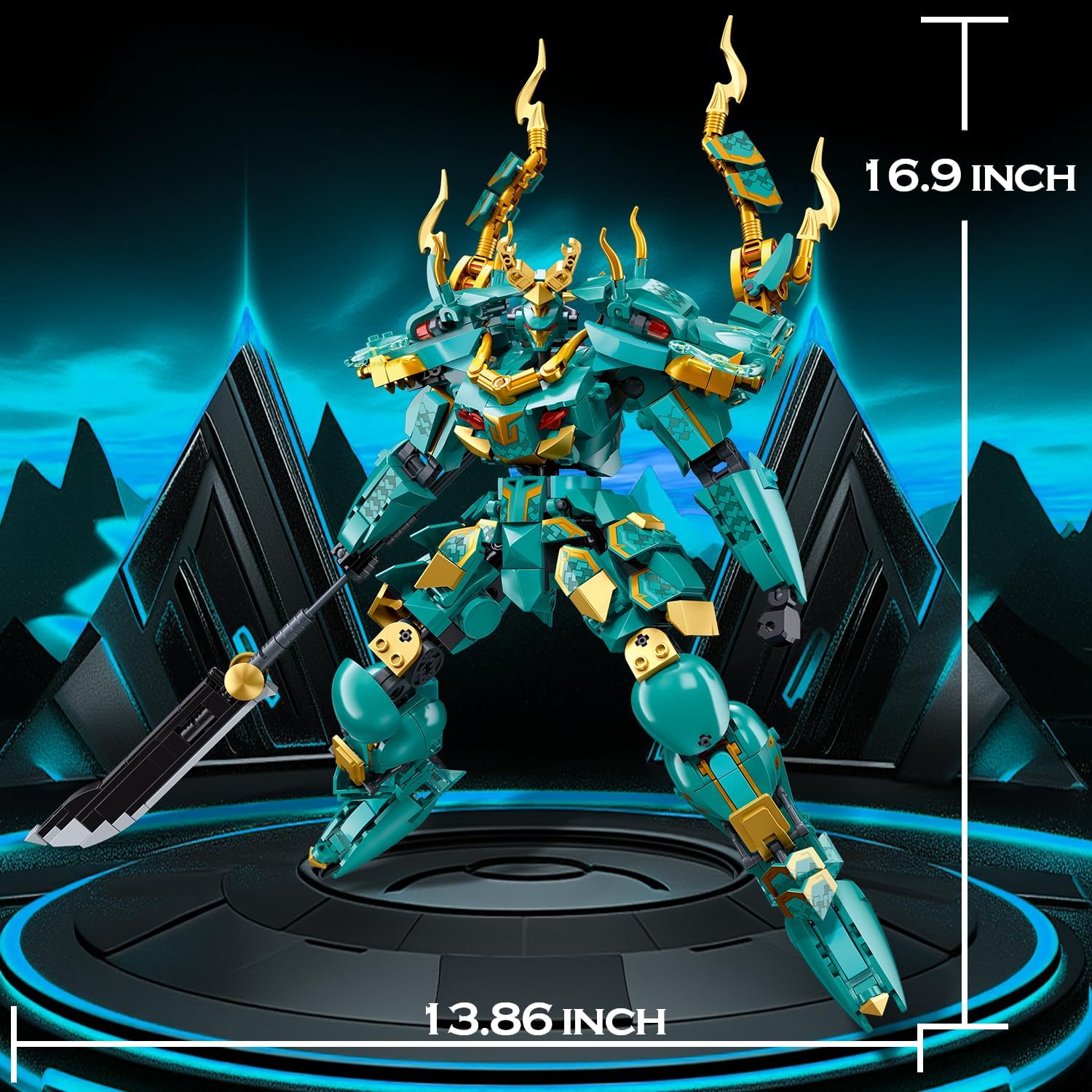 Mech Building Set, Green Dragon Samurai Ninja Action Figure for Adults, Collectible Robot Gift for Kids Ages 8+, Compatible with Lego Mech Set, 704 PCS