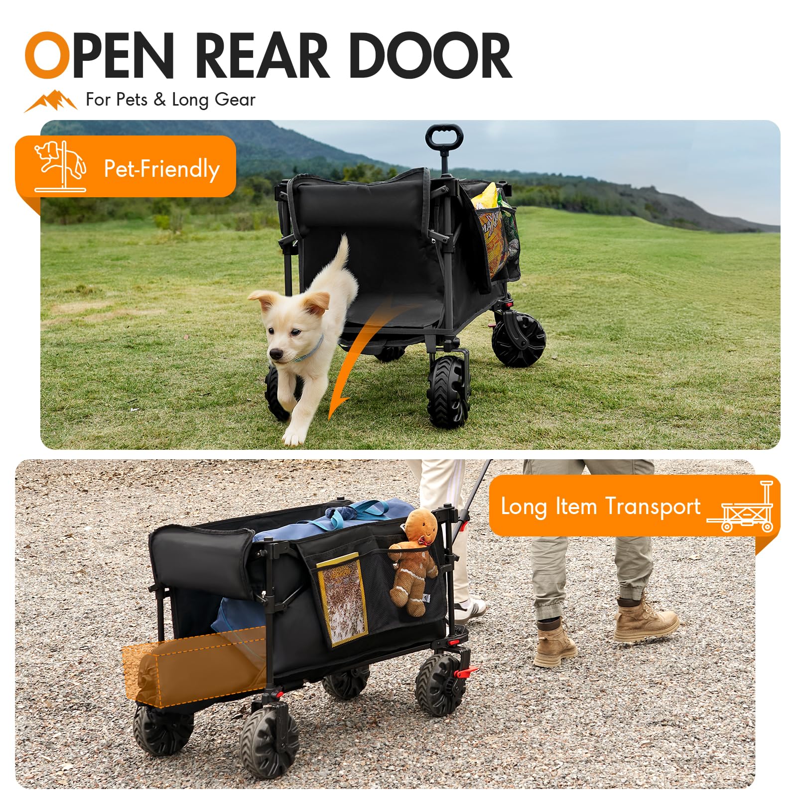PORTAL Carro plegable con techo 350L 122KG con ruedas extra anchas, plegable rápido, con asa, con portavasos, protección solar para excursiones, playa, camping, compras