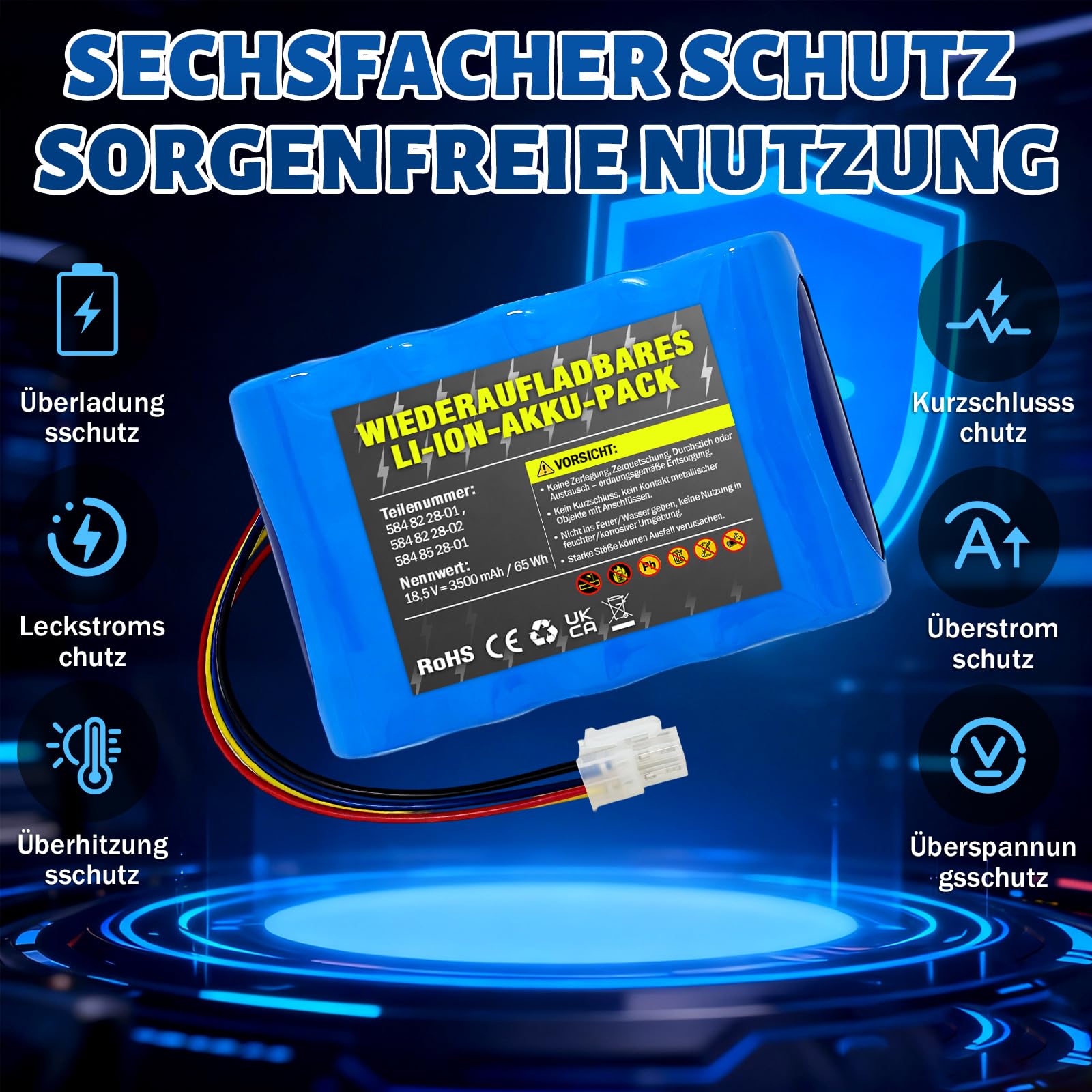 18.5V/3500mAh Mähroboter Akku für Husqvarna 310 315 315X Kompatible mit Gardena Sileno City 250 500 R100Li Sileno+ R130Li R160Li Rasenroboter, Ersatzakku Modell 584 85 28-02 (A)