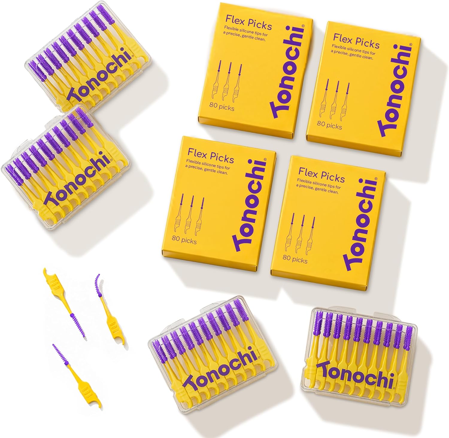 Flex Picks Soft Silicone Dental Picks for Teeth Cleaning, Disposable Interdental Brushes, Gentle on Sensitive Gums, Metal-Free, 320 Count with Travel Cases