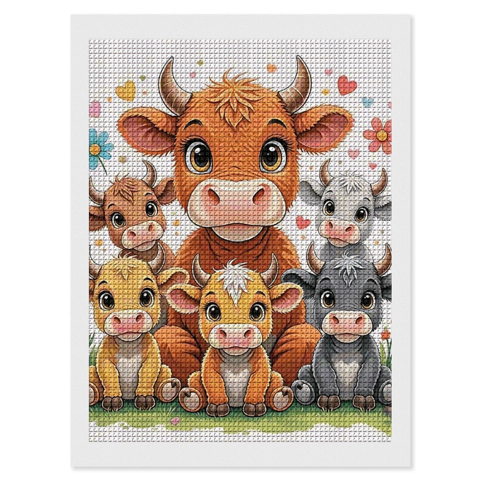 FodPand Cow 5D Diamond Painting Kits for Adults Beginners Full Drill Square Diamond Dots Pictures Gem Art Supplies for Home Wall Room Decoration DIY Craft Set Gift 12x16