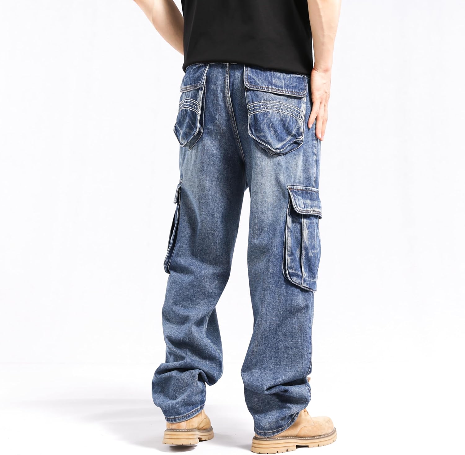 LUOBANIU Men's Cargo Baggy Jeans with Multiple Pockets Tactical Joggers Utility Work Pants Relaxed Fit for Outdoor Streetwear - Image 7