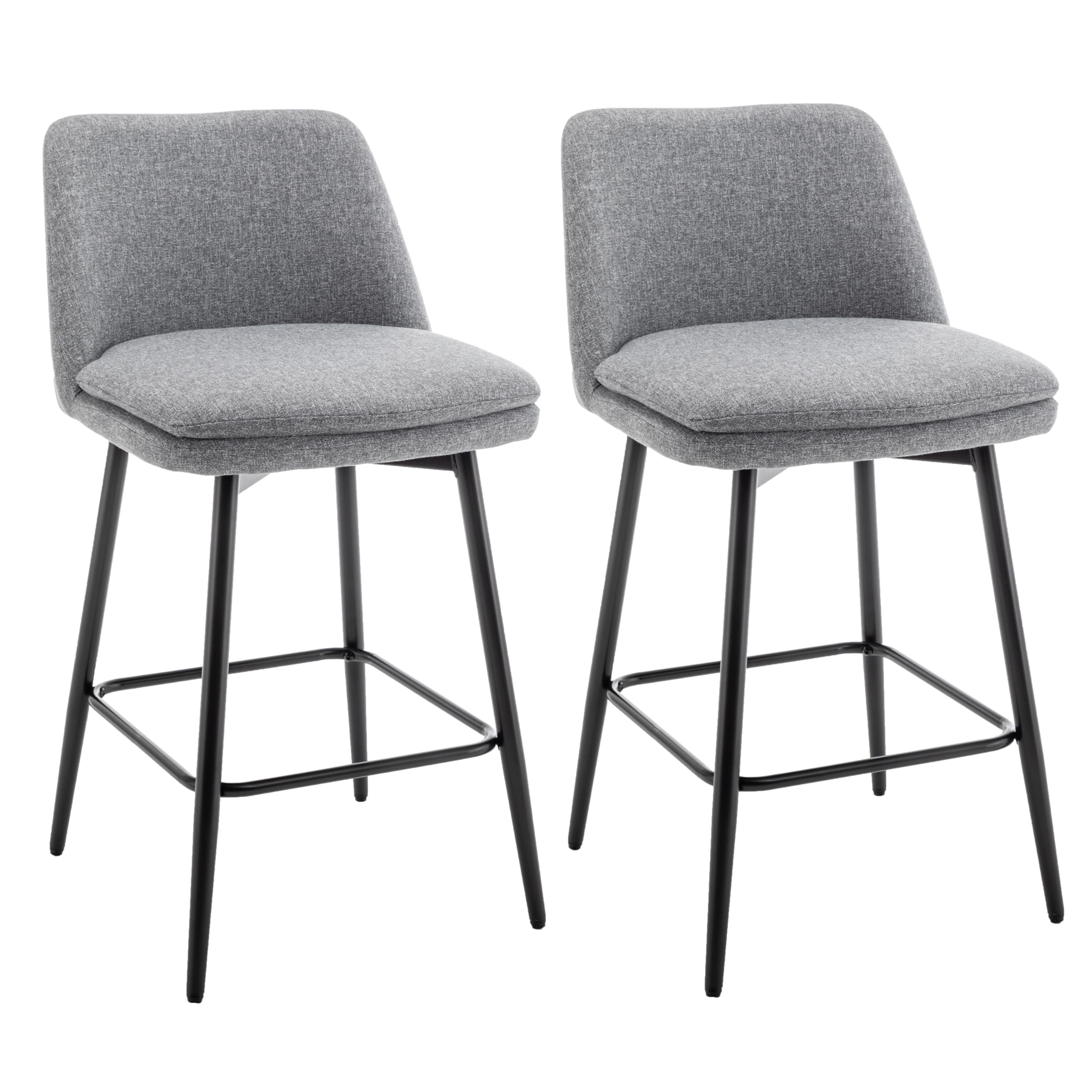 Lyon Sence Counter Height Swivel Bar Stools Set of 2, Stools for Kitchen Counter, Upholstered Barstool with Back, Metal Base (Linen Fabric in Light