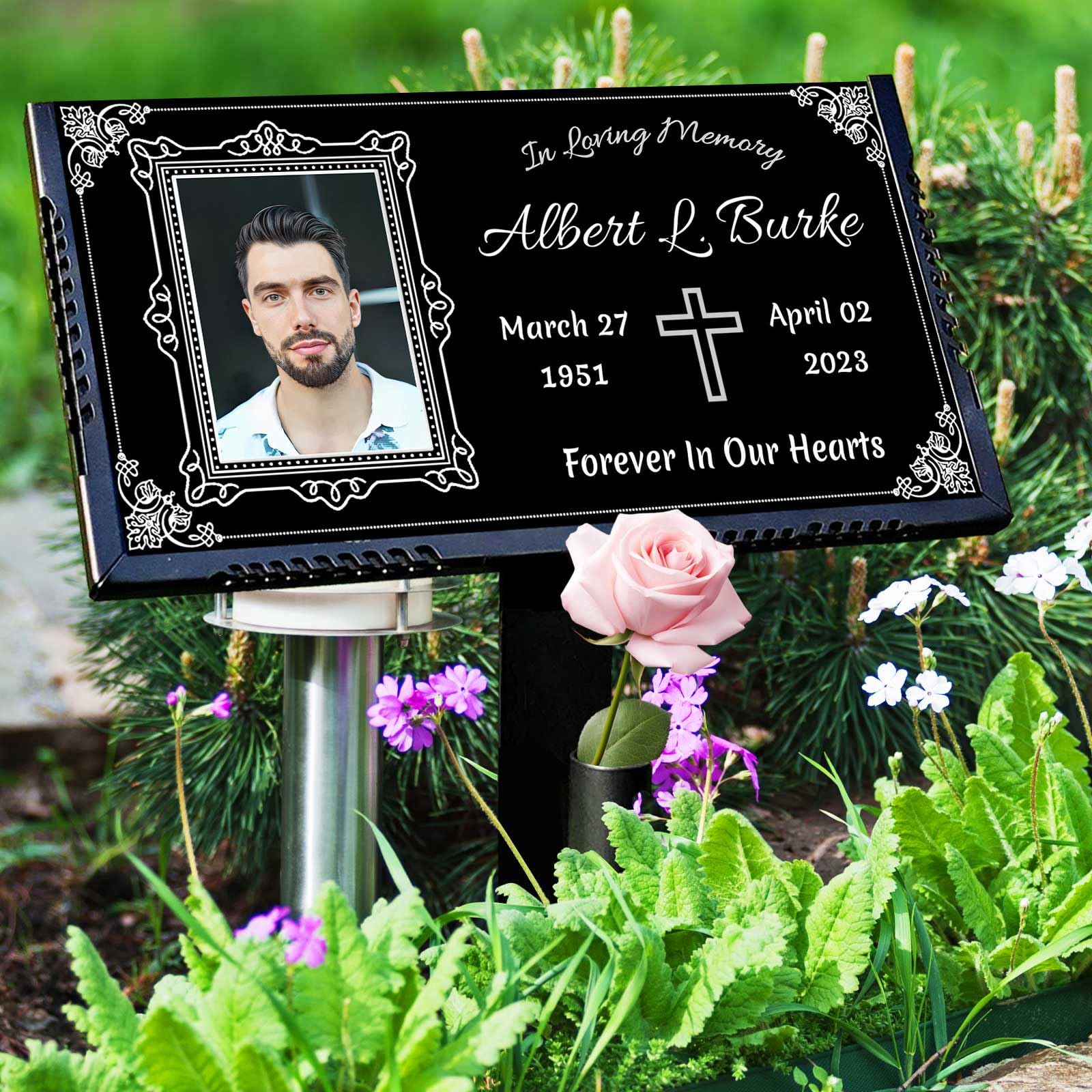 Personalized Grave Markers with Porcelain Photo - Memorial Headstones for Cemetery, Durable Porcelain &amp; Granite Plaques for Indoor/Outdoor, Garden Memorial Stone for Loved Ones