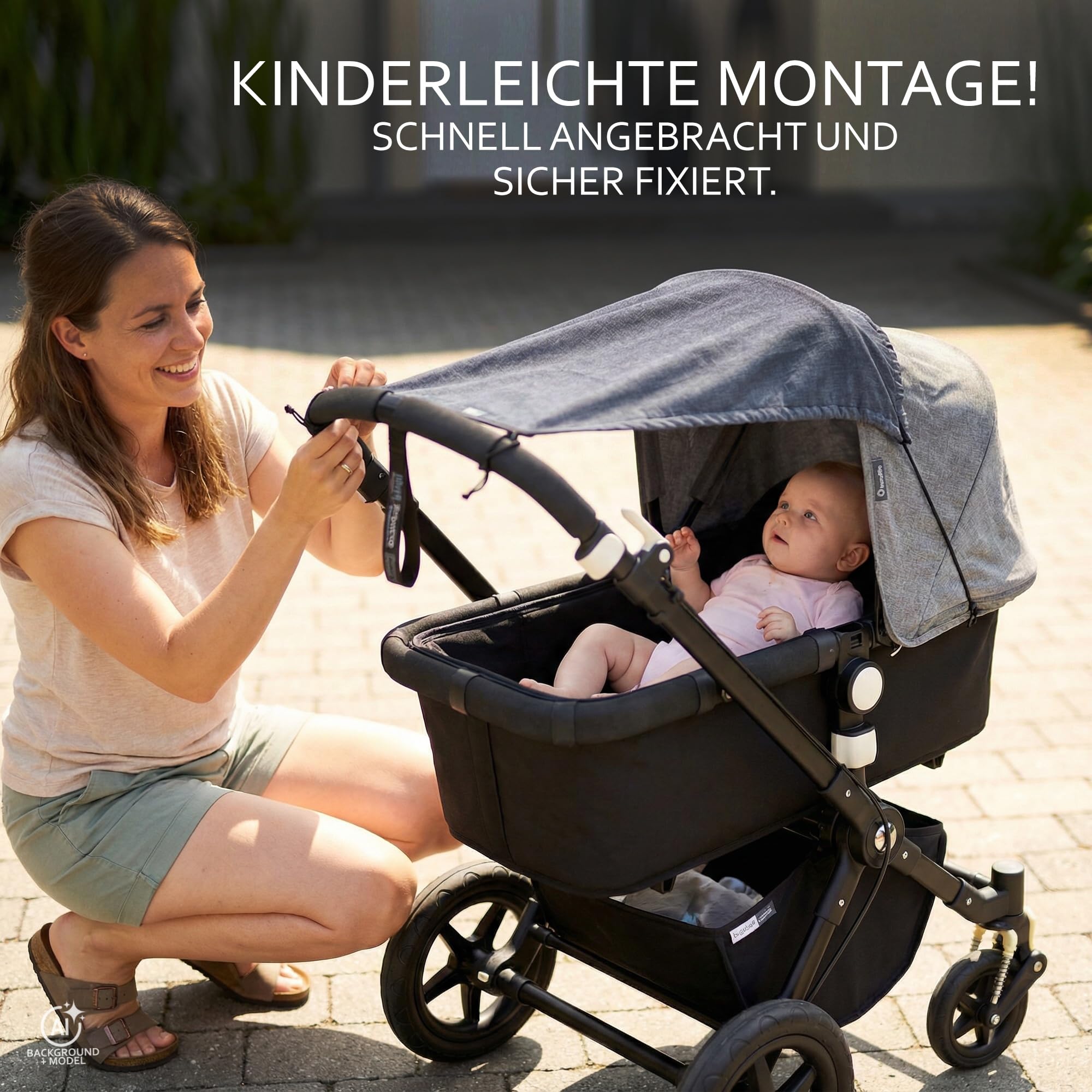 Sonnensegel für Kinderwagen UV Schutz 50+ Universal (Sterne beige)