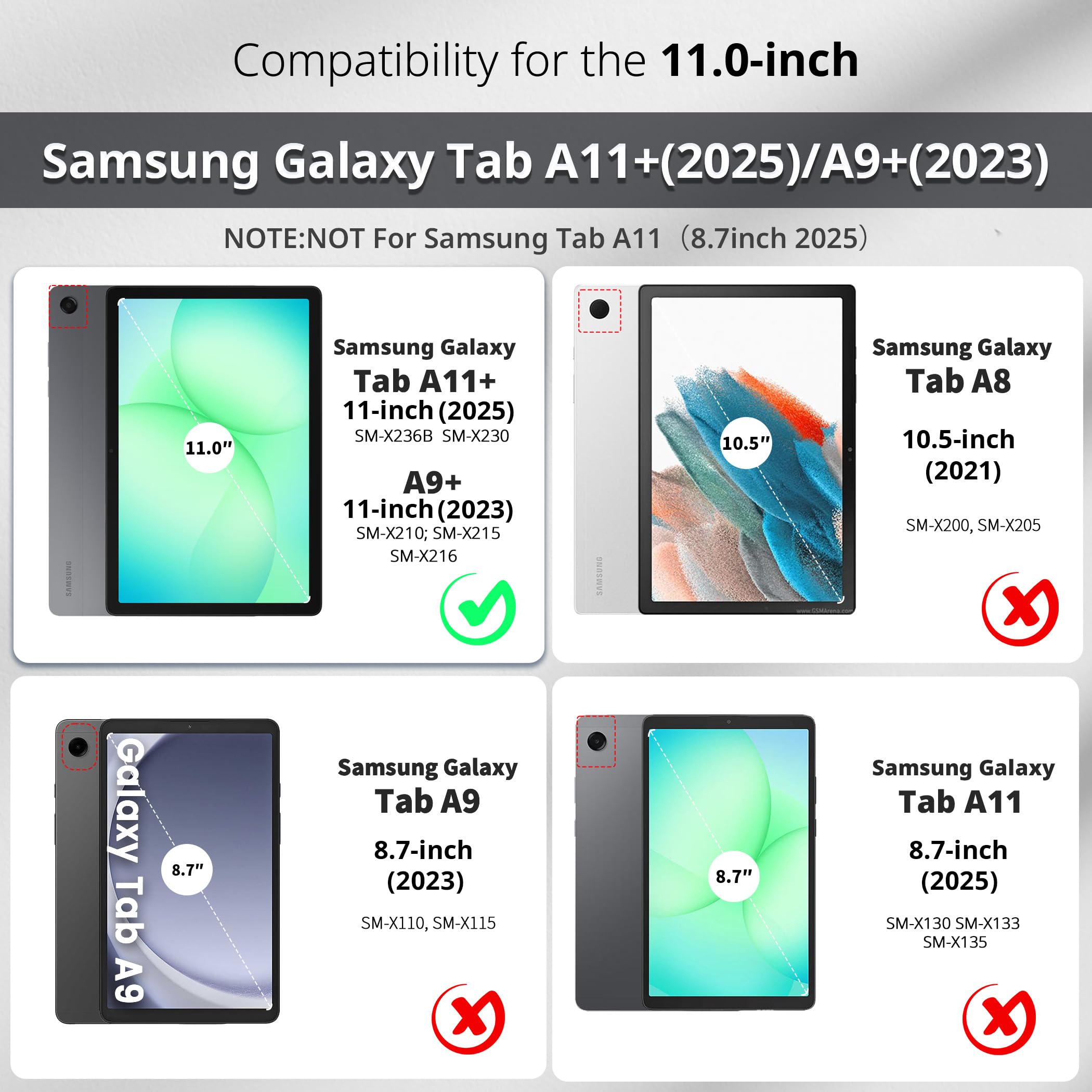 CACOE Custodia Cover Compatibile con Samsung Galaxy Tab A11+ Plus / A9+ 11 Pollici 2025 (SM-X236B/SM-X230), Ultra Sottile in Pelle con Vetro Temperato Ultra Sottile, Nero