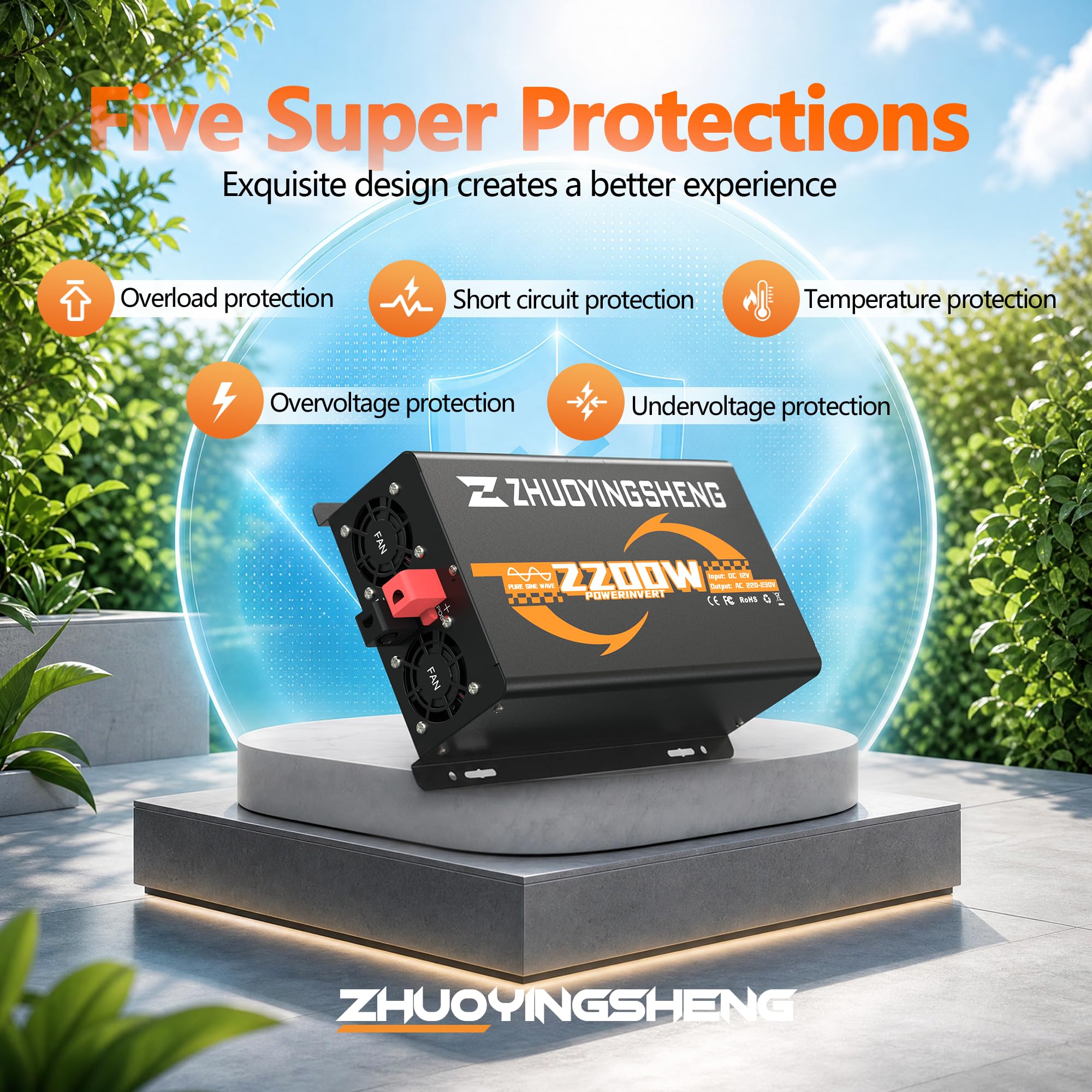 ZYS 2200W Convertisseur 12v 220v Pur Sinus ，Transformateur，Onduleur Pur Sinus，avec télécommande，LCD，2 Prises EU，1Ports USB，1 Interface PD30W Type-C，per Camions，VéHicules， Camping