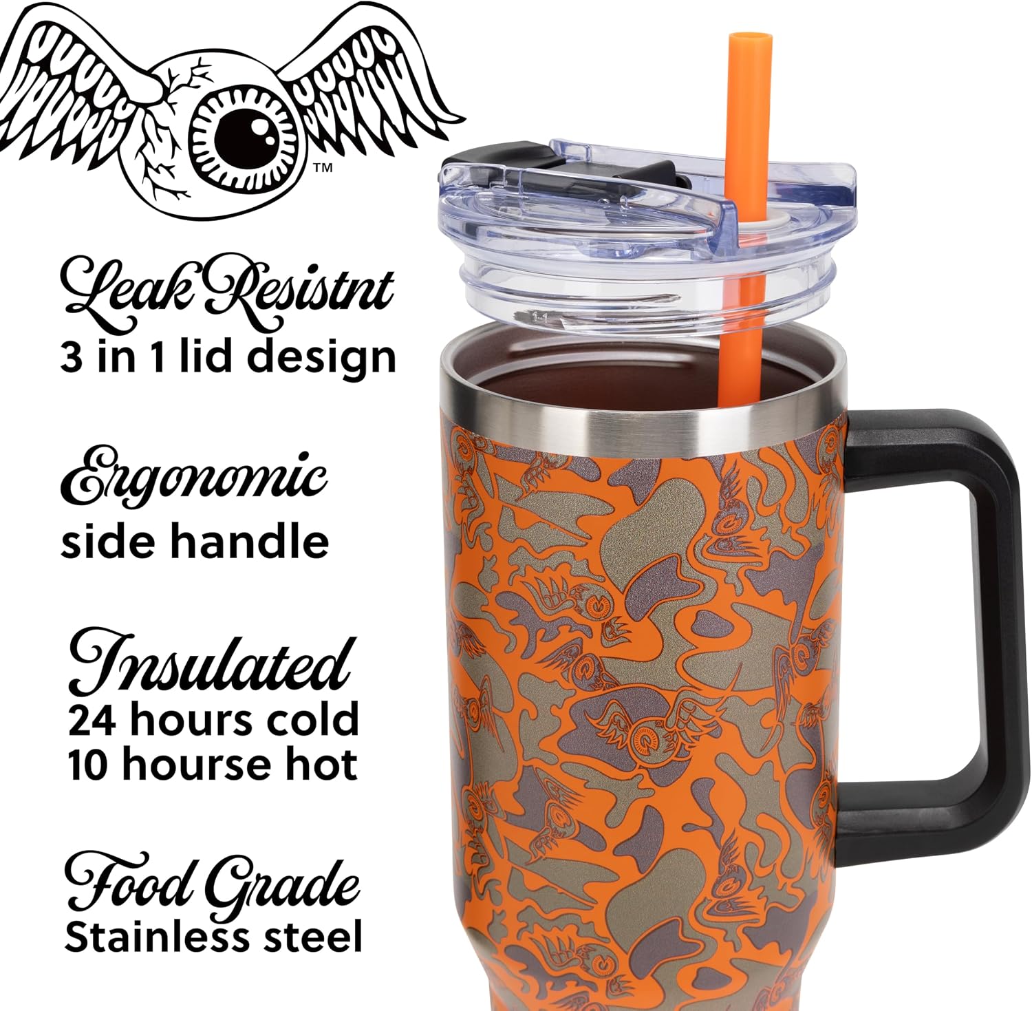 Von Dutch Camoscope 40oz Double Walled Insulated Food Grade Stainless Steel Tumbler, BPA Free - 24 Hours Cold / 10 Hours Hot
