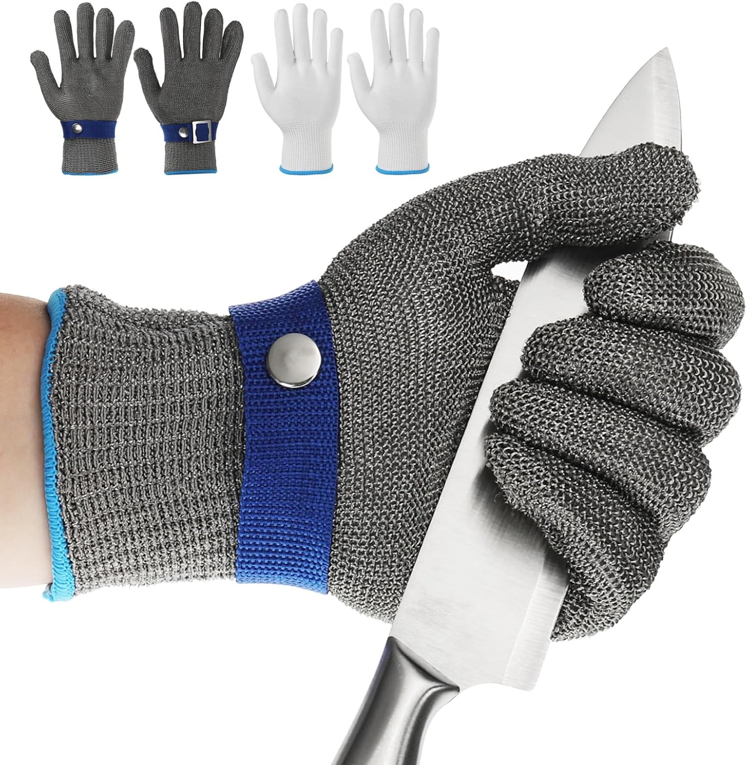 PATIKIL Level 9 Cut Resistant Gloves Stainless Steel Wire Metal Mesh Gloves with Nylon Glove for Oyster Shucking Mandoline