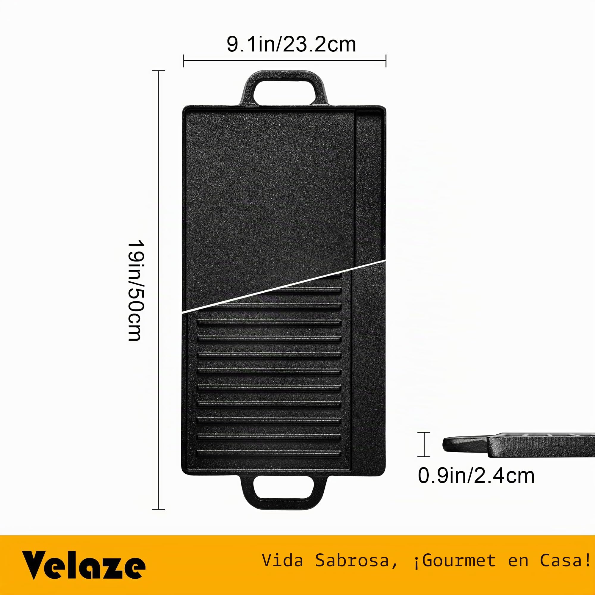 Velaze Placa de hierro fundido con asas, parrilla de hierro fundido de doble cara, de para barbacoa de gas y parrilla eléctrica, sartén para barbacoa, camping, jardín – 42 x 23 cm