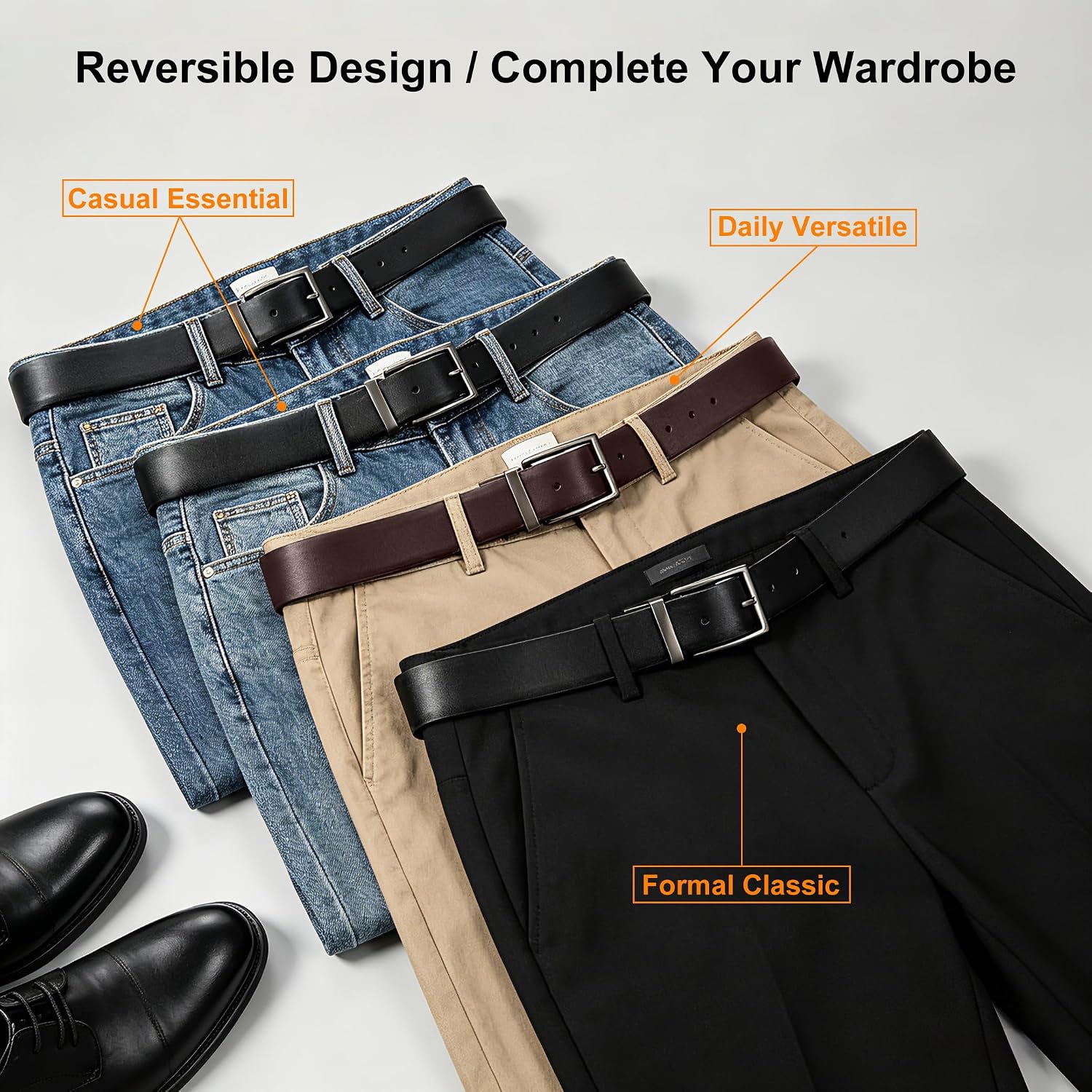 HovSiyla Men's Reversible Belt Adjustable Pair with Jeans and Dress Pants Work Essential or Casual Wear Belts Golf Baseball