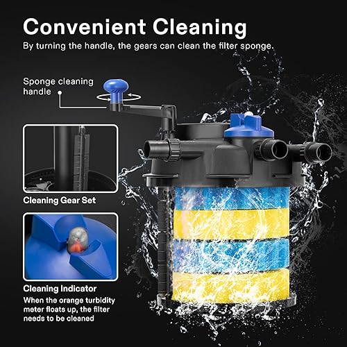 Miniatura 3 de Filtro de estanque de presión biológica, hasta 2100 galones, sistema de filtro de estanque con práctica manija de manivela de limpieza para jardín,