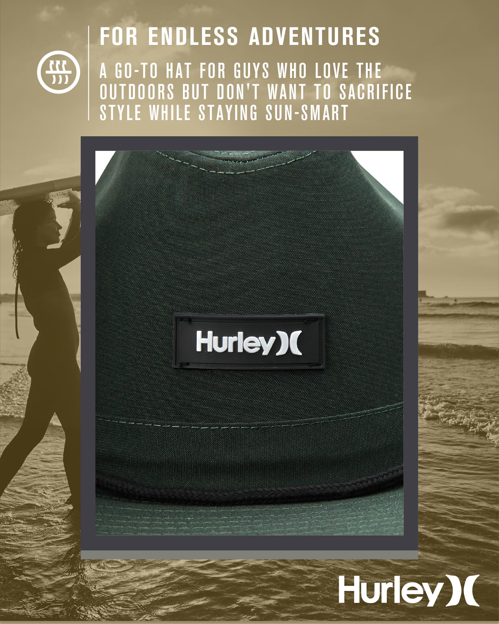 Hurley Sombrero de sol Boonie de ala ancha para hombre 6