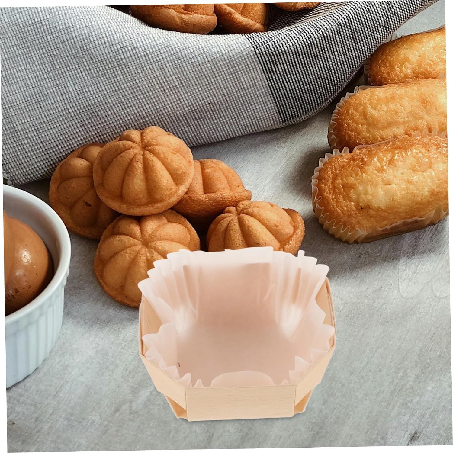 1set Wooden Bread Baking Pans Versatile Paper Loaf Molds for Muffins Cakes and Treats for Toast Pastry and Bakery Use Includes Paper Liners