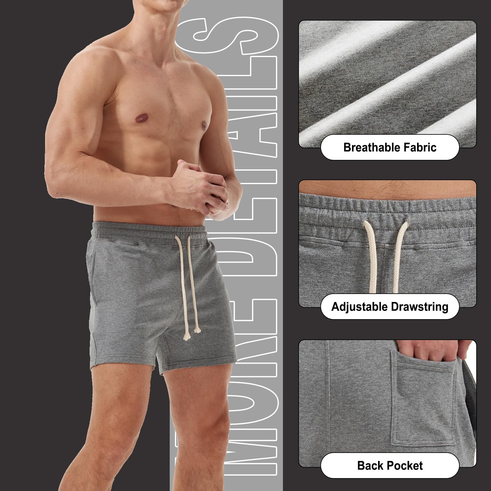 AIMPACT Short d'entraînement pour homme en coton de 12,7 cm avec poches
