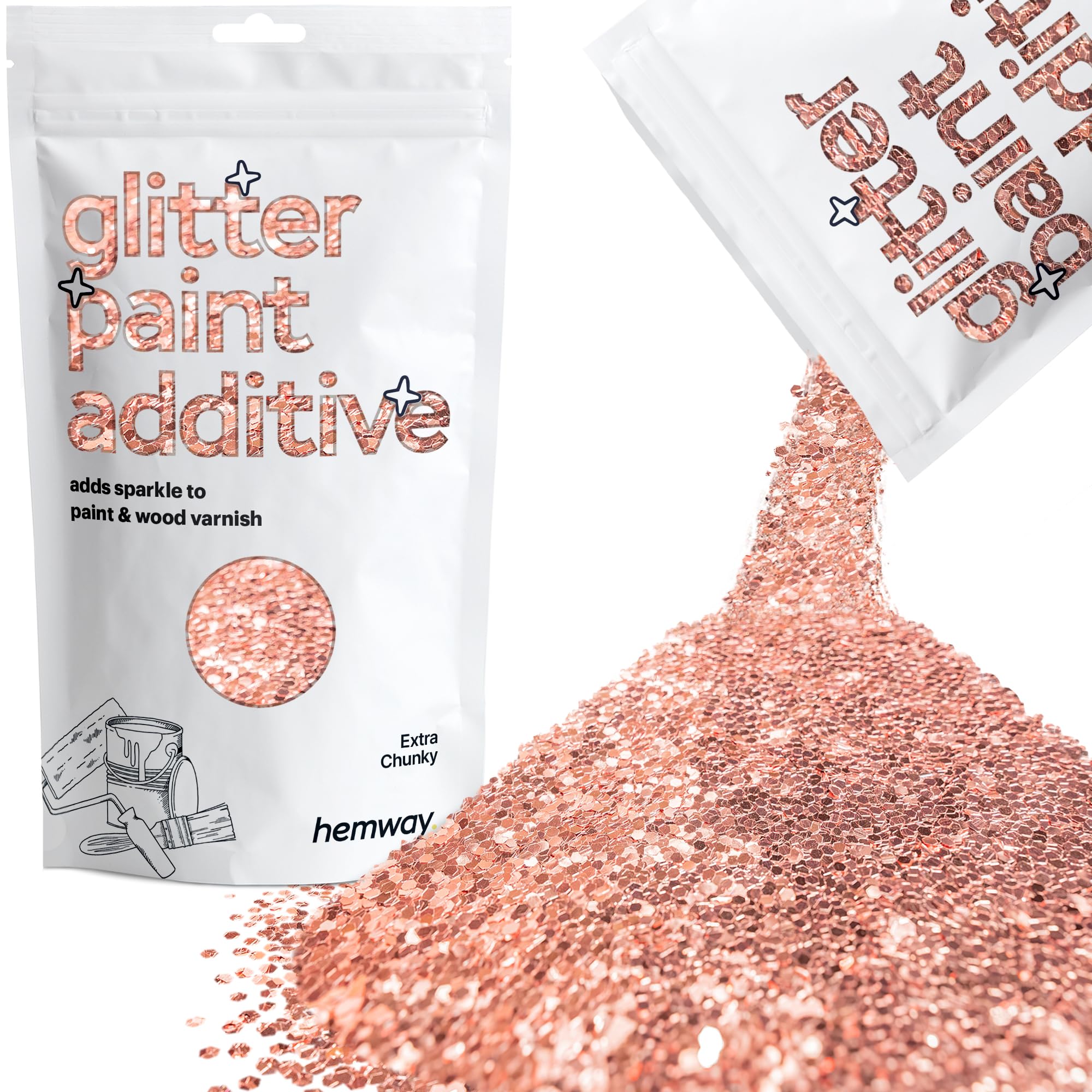 Hemway Glitter Paint Additive - Rose Gold | 100g Extra Chunky Metallic Flakes for Adding Sparkle to Paints & Wood Varnish | Add to Emulsion, Acrylic & Latex for Indoor Sparkly Walls