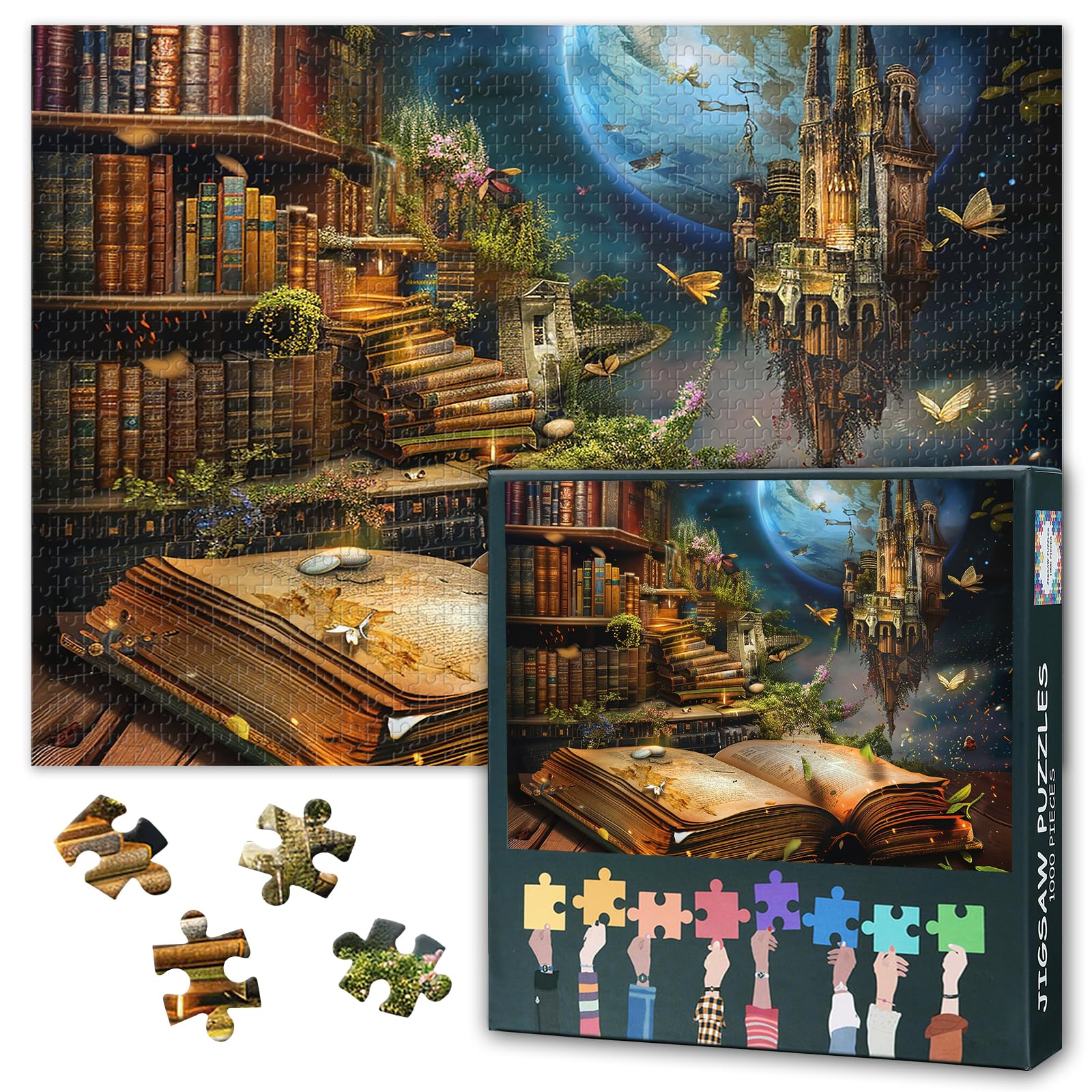 Book Jigsaw Puzzles for Adults 1000, Difficult Family Puzzle Educational Games Home Decoration Fantasy Castle, Challenging Puzzles for Adults Men & Women Gift (27.5"x19.7")