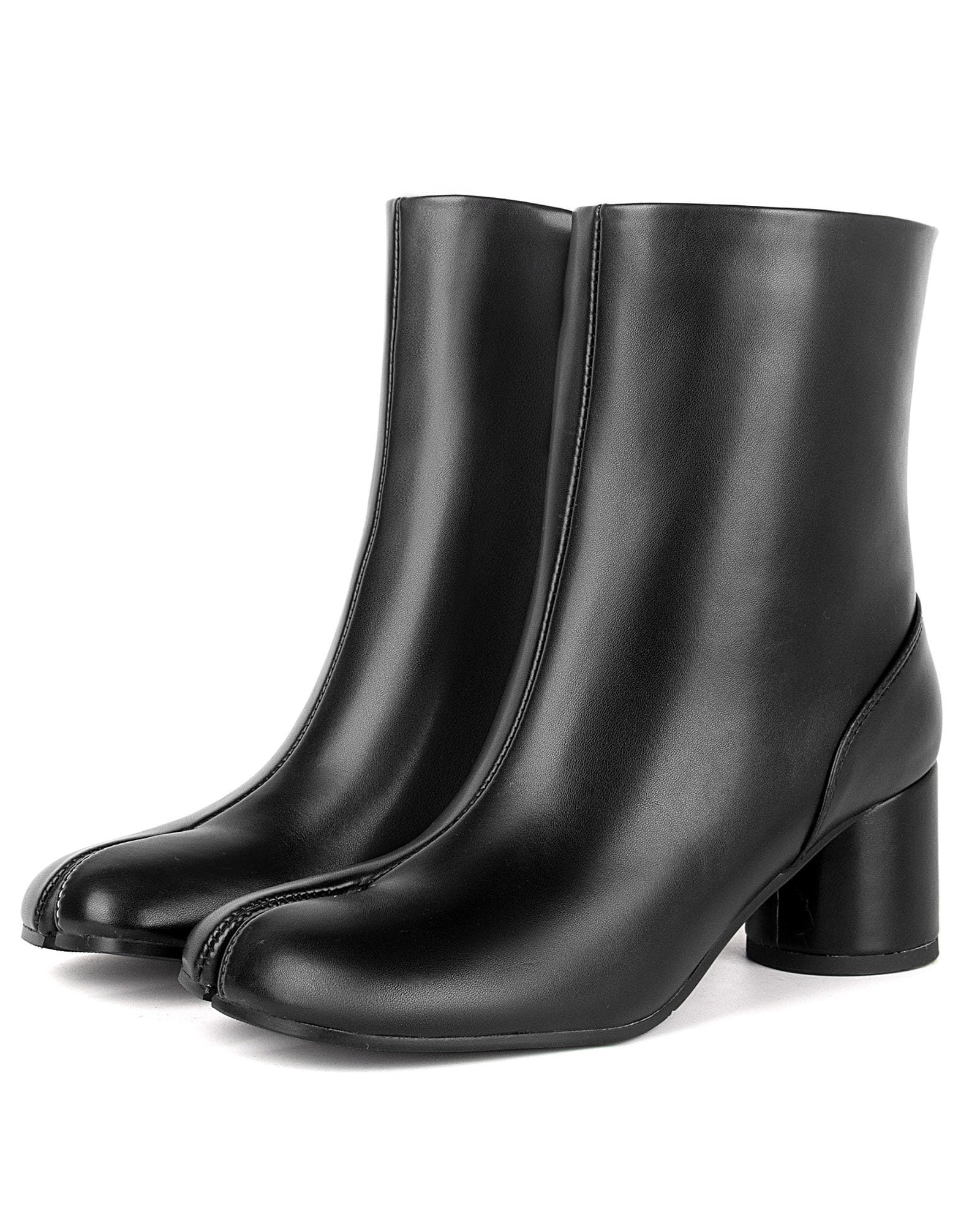 Womens Tabi Boots Split Toe Ankle Booties Cylindrical Chunky Heels Japanese Ninja Shoes Zipper Block Heel Short Boot Daily Work Party Dress Shoes for Ladies