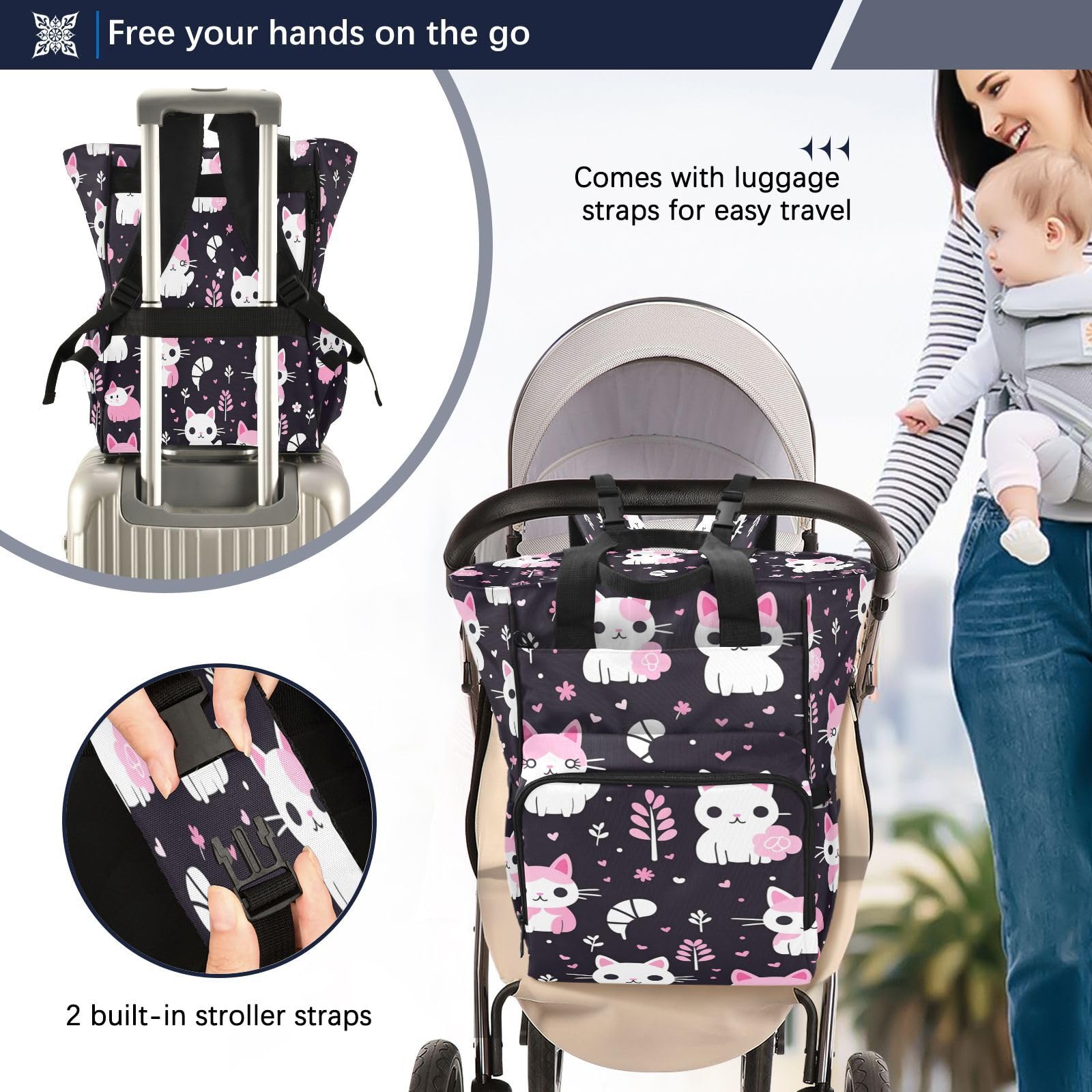 Gatti Rosa Adorabili Capricciosi Borsa per Pannolini Zaino Grande Capacità Borsa Mamma per Viaggia All'aperto
