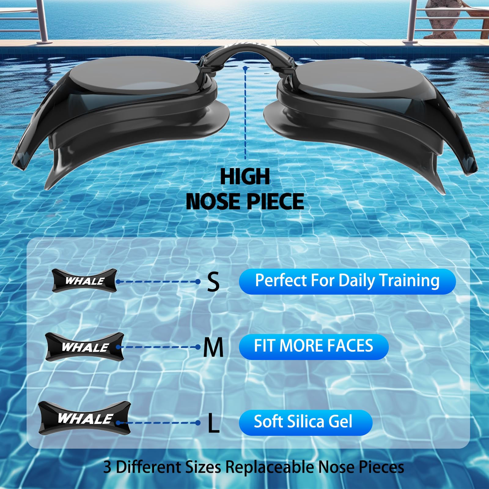 Whale Schwimmbrille HD Anti-Beschlag-Schwimmbrille für Erwachsene/Jugendliche, beide geeignet (schwarz)