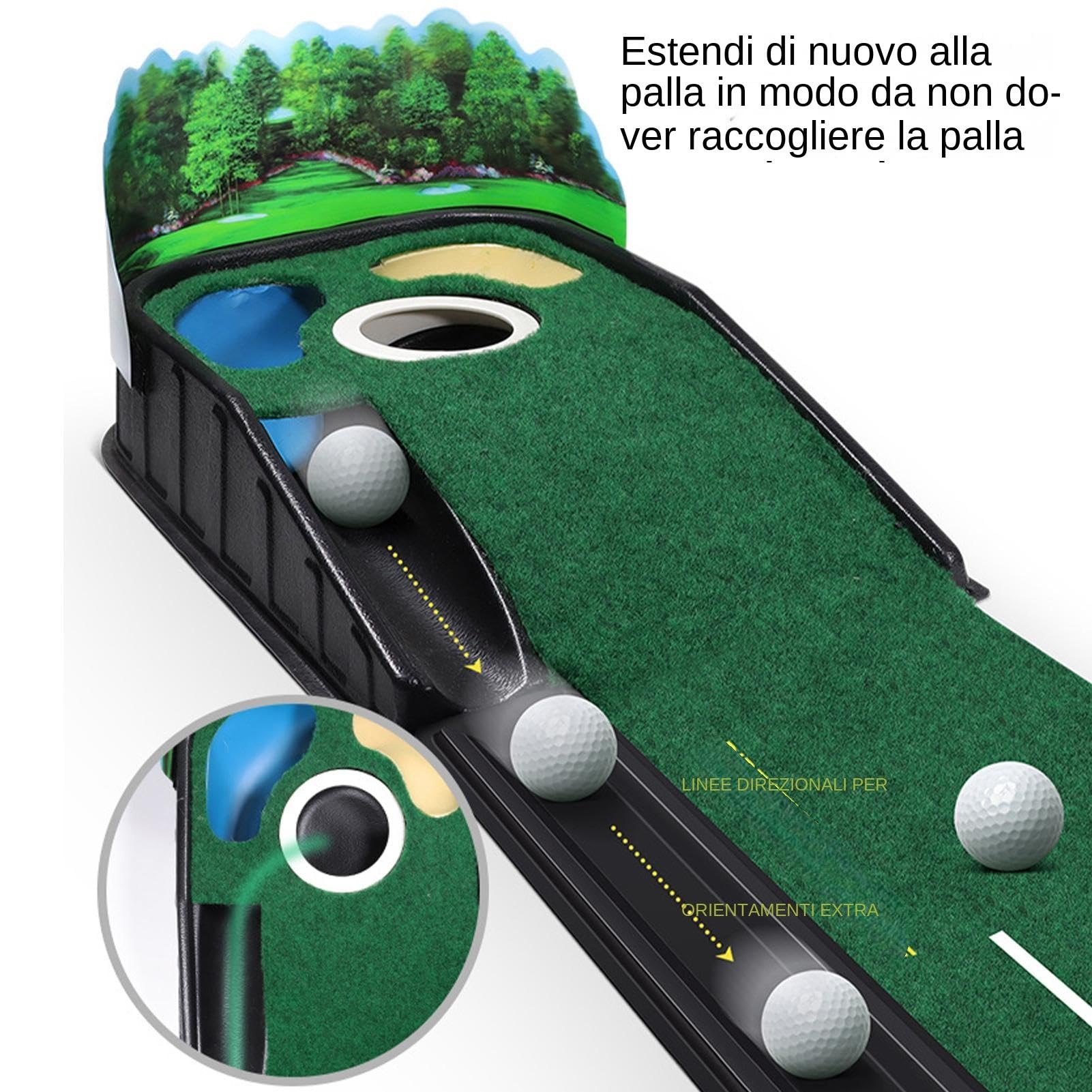 Putting Green per interni Tappetino da golf per interni Lussuoso tappetino in velluto Legno massiccio da golf Ritorno automatico della pallina Golf per interni/esterni Pratica del putting domestico Ta