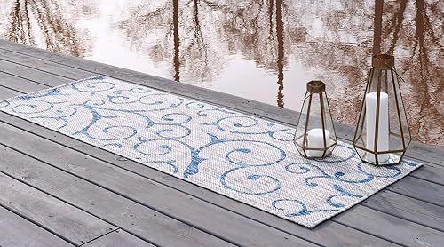 Miniatura 2 de Unique Loom Outdoor Botanical Collection - Alfombra rizada, 2 pies x 6 pies 1 pulgada, grisazul marino