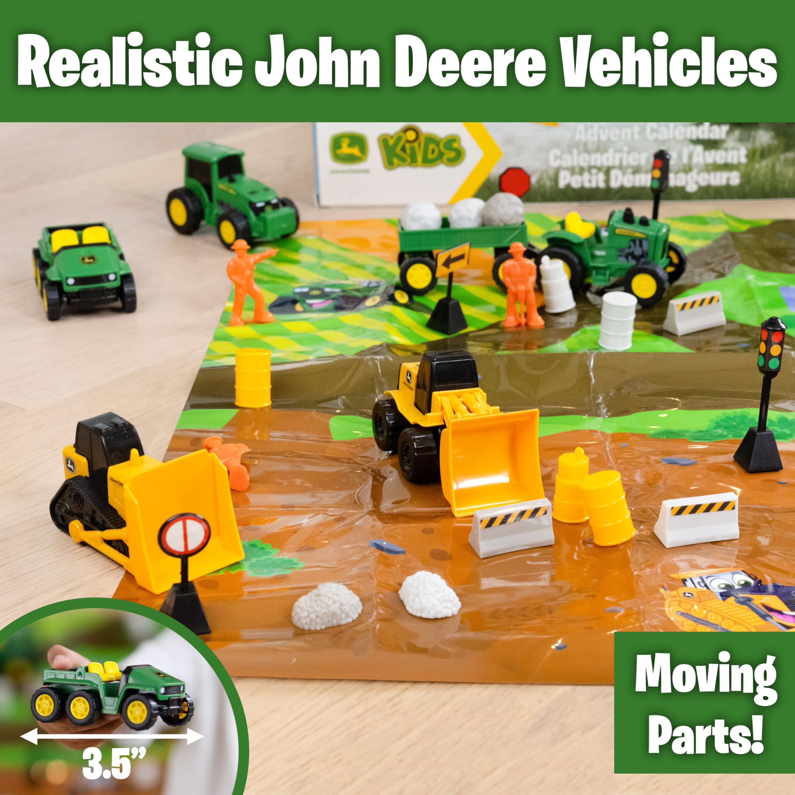 John Deere Mini Movers Adventskalender - Kinder 2026 Weihnachten Adventskalender 24 Tage Überraschungen Urlaub Countdown Kalender Geschenke für Kleinkinder Spielzeugautos Playlet Geburtstag Urlaub