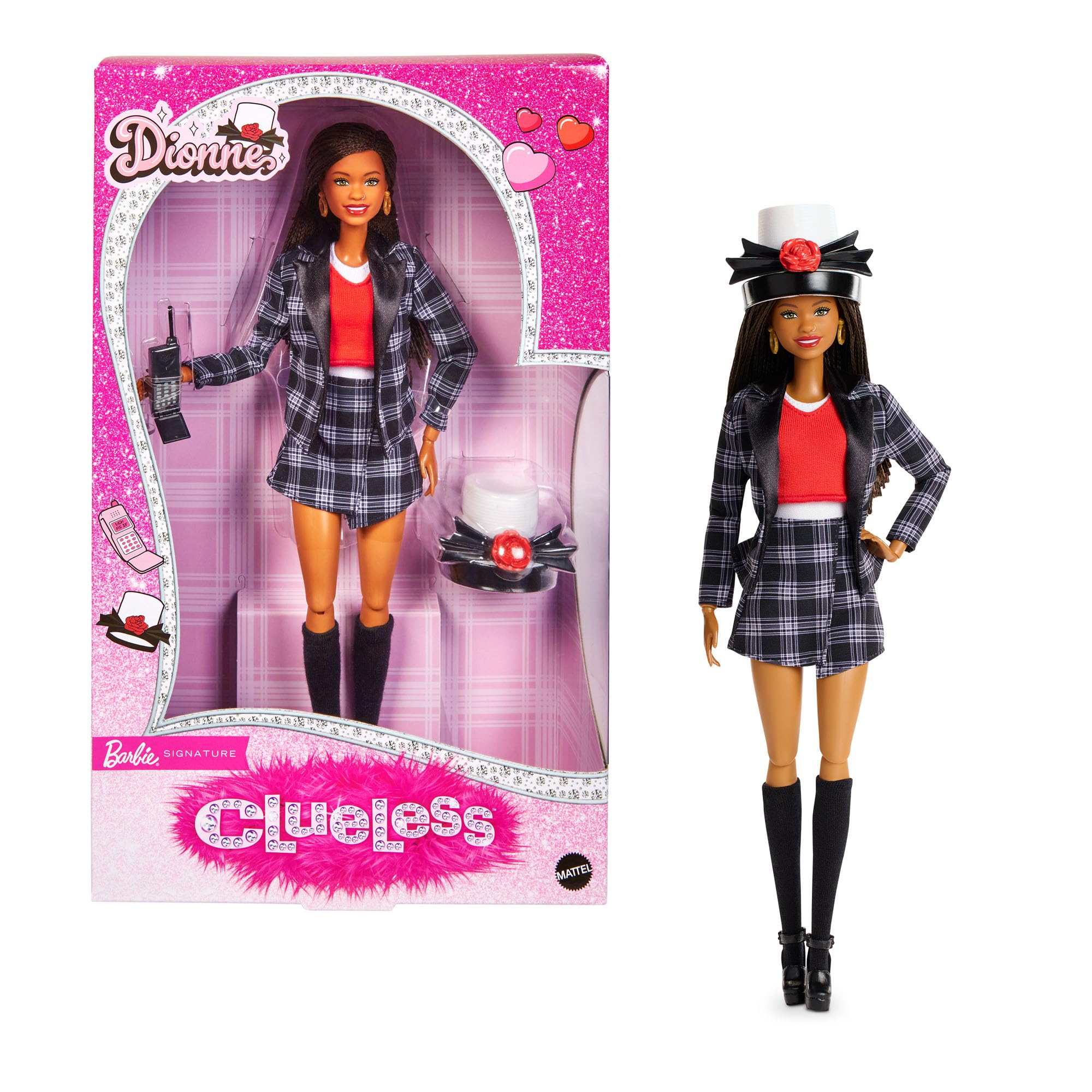 Barbie Signature - Clueless Dionne, bambola da collezione 30° Anniversario, in abito a quadri bianco e nero, cappello a cilindro e cellulare inclusi, 6+ anni, JBJ47