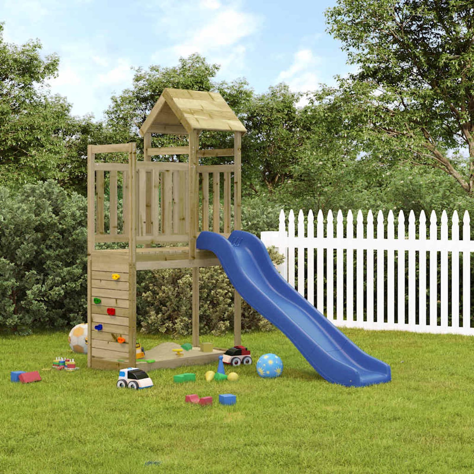 Gecheer Parque Infantil de Exterior con Tobogán, Torre de Escalada para niños al Aire Libre, Escalera y Accesorios de Juego para el jardín Madera Maciza Pino impregnada 5#