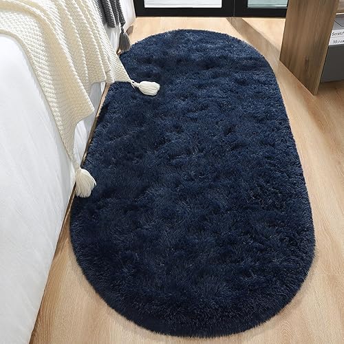 Miniatura 201 de LOCHAS Alfombra esponjosa para dormitorio, 2.6 x 5.3 pies, alfombra lanuda para dormitorio, mesita de noche, alfombra ovalada suave para sala
