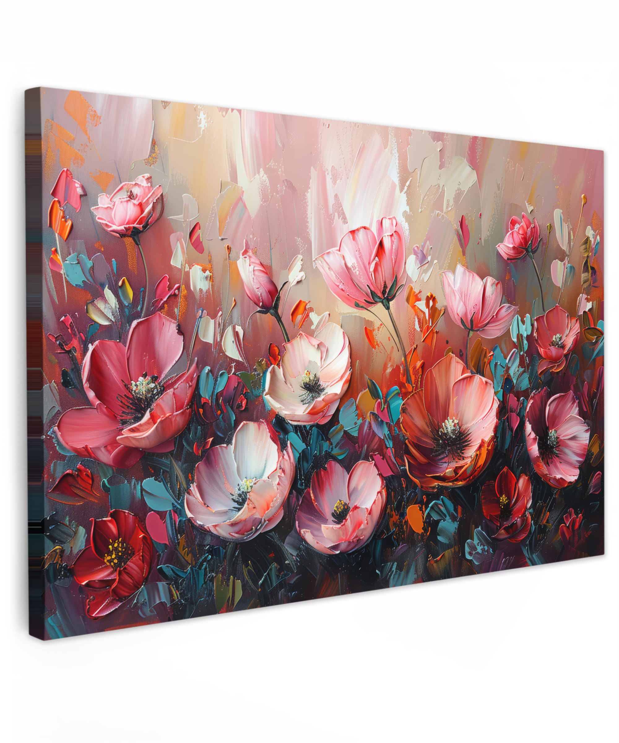 MuchoWow© Canvas Wall Art 35"x24" / 90x60 cm Decor Prints for Living Room Decorative Canvases Hall Artwork Roses - Pink - Flowers - Botanical - Art