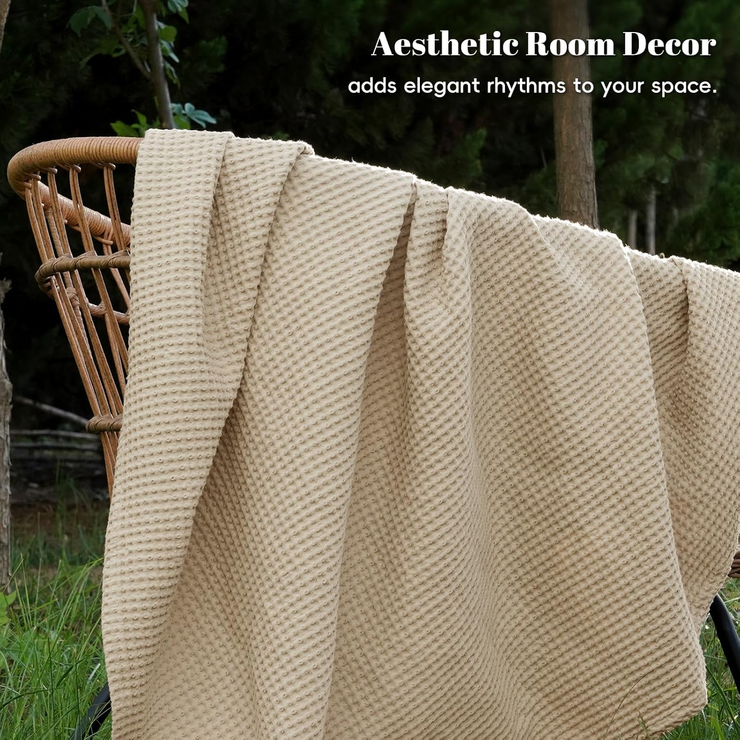 PHF 100% Cotton Waffle Weave Blanket Twin Size for Bed,Snag Proof Lightweight Breathable Throw for Couch,Great for Layering in Cold Weather,Machine Washable,Home Decor Gift-Khaki/Simply Taupe - Image 7