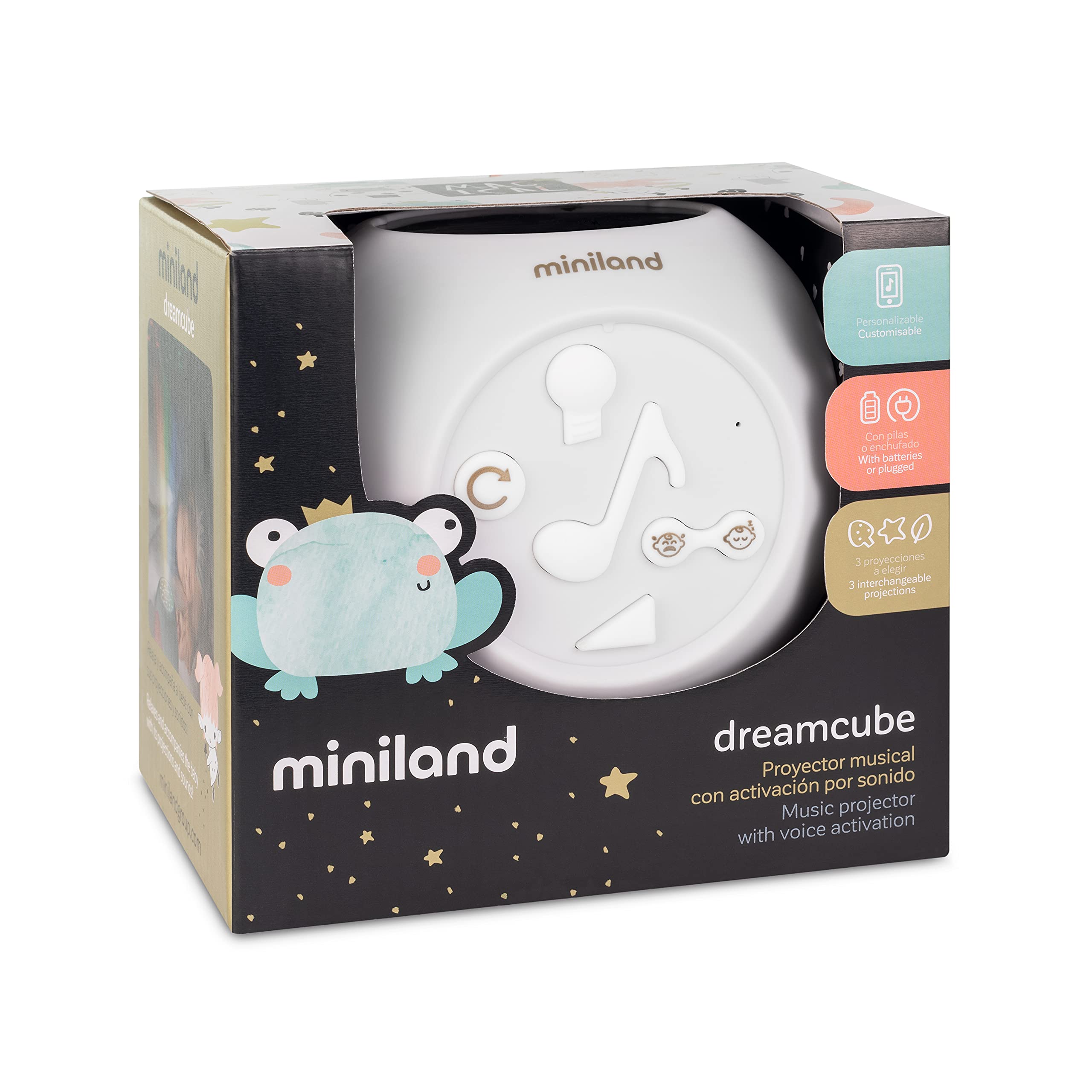 Miniland - Dreamcube Magical Proyector Musical Con Activación Por Sonido, Blanco