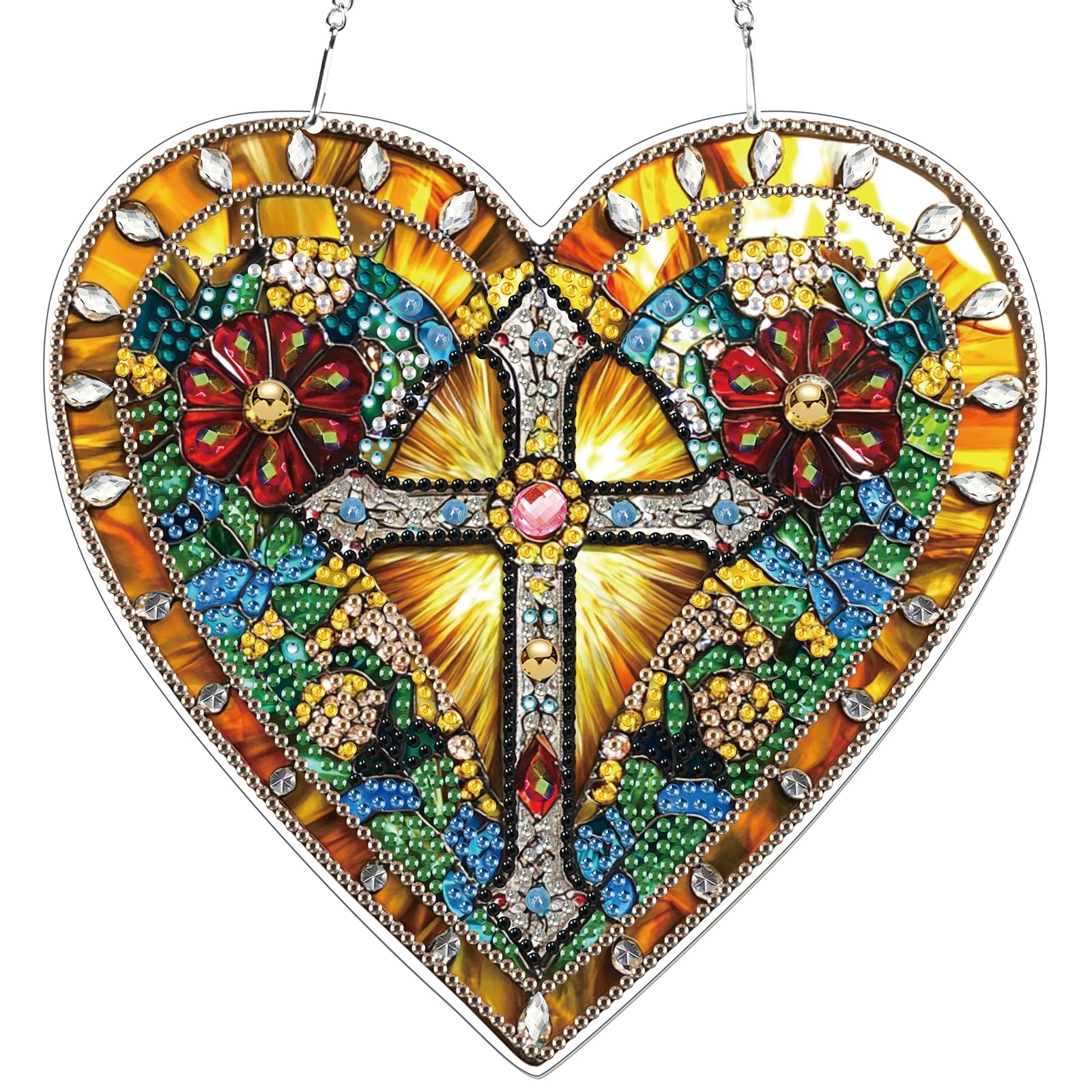 KEYIFA Diamond Painting Hanging Heart Shape Cross 3D Diamond Art Kits, Special Shaped Rhinestone Diamond Dots Kit for Adults Beginner, DIY Art Craft