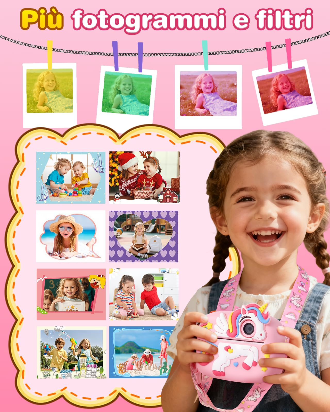 Macchina Fotografica Bambini Istantanea, 48MP 1080P Fotocamera Digitale Bambina con 32 GB e 4 Carta da Stampa, Regalo Gioco per Maschio e Femmina 3 4 5 6 7 8 9 10 11 12 Anni, Giochi Regali Compleanno