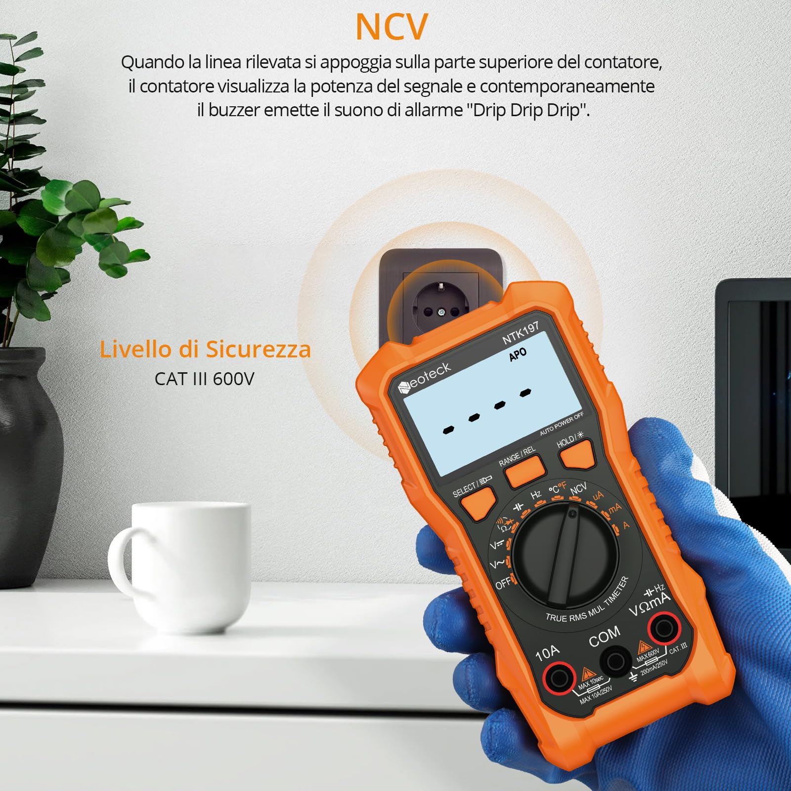 Neoteck Multimetro Digitale 2000 Conteggi AC DC Corrente Tensione Resistenza Capacitanza NCV Frequenza Temperatura Digital Multimeter Con Display LCD Tester Multimetro con Clip a Coccodrillo