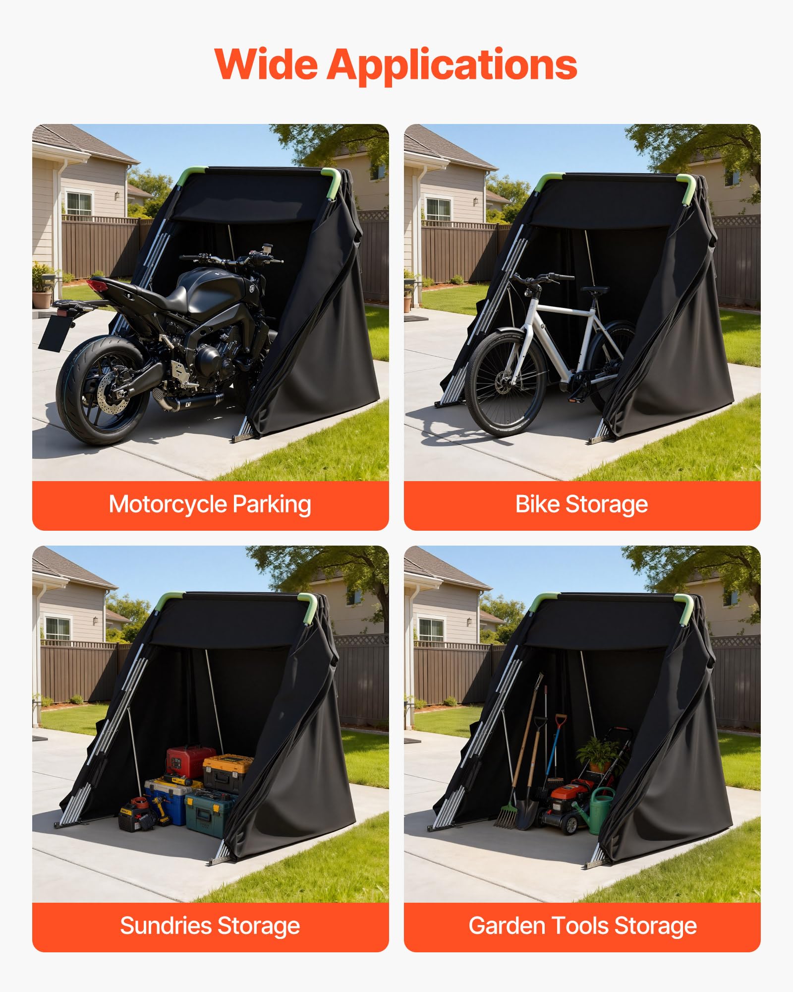 VEVOR Copertura Motocicletta da 3460 x 1375 x 1900 mm con Serratura di Sicurezza, in Tessuto Oxford 600D, Resistente per Tutte le Stagioni con Finestre di Ventilazione, per Veicoli da Esterno, Nero