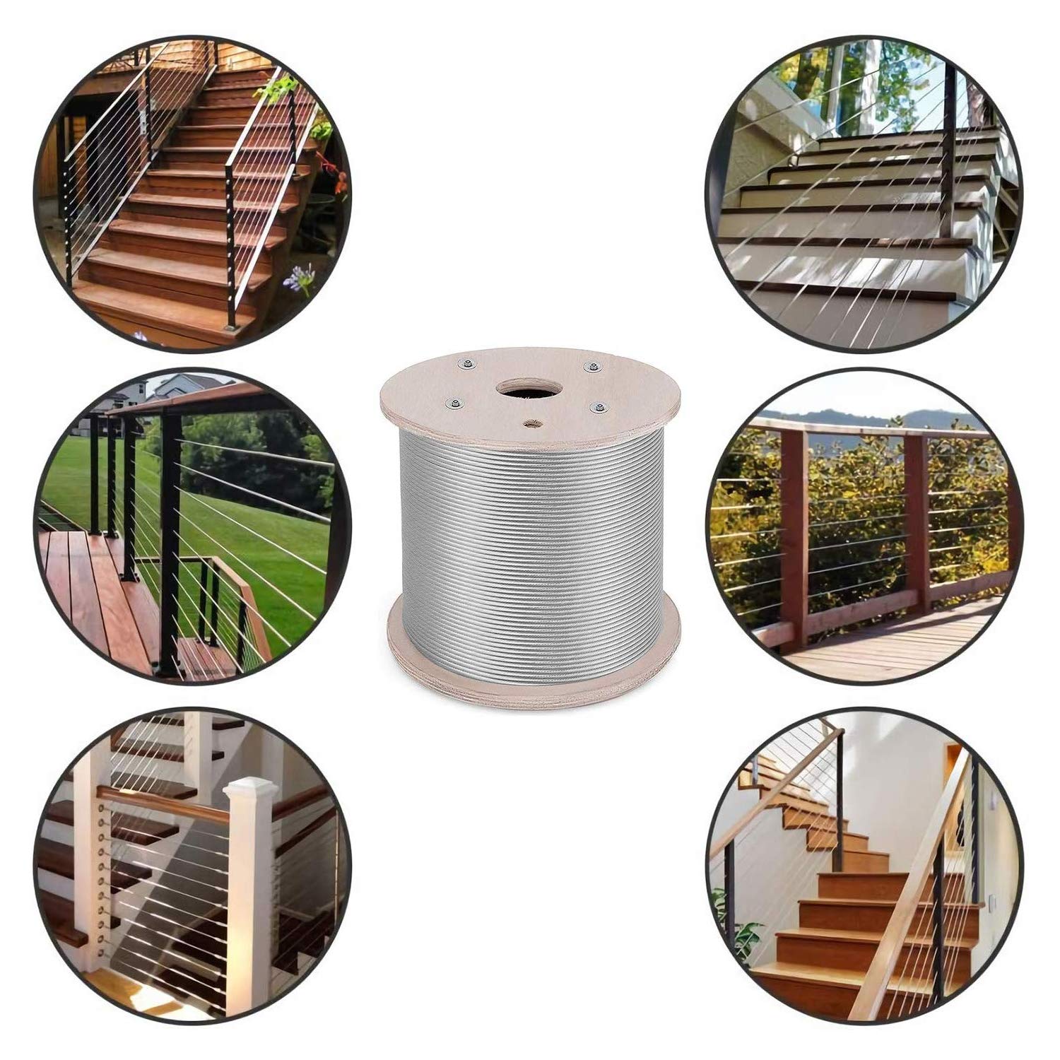 1000FT 1/8" T316 Stainless Steel Cable 1x19 Steel Wire Rope for Deck Cable Railing Kits DIY